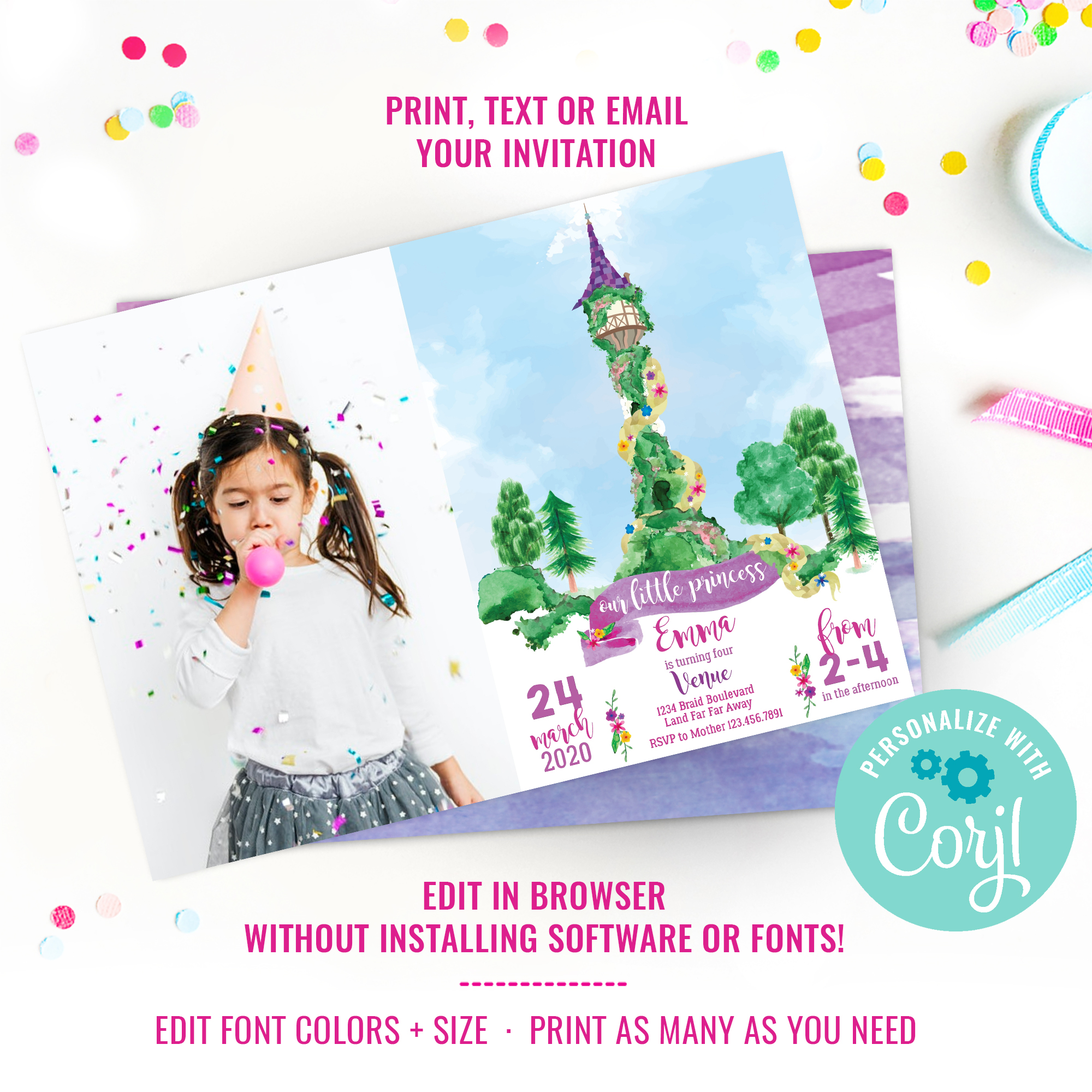 Rapunzel Party Photo Invitation design preview
