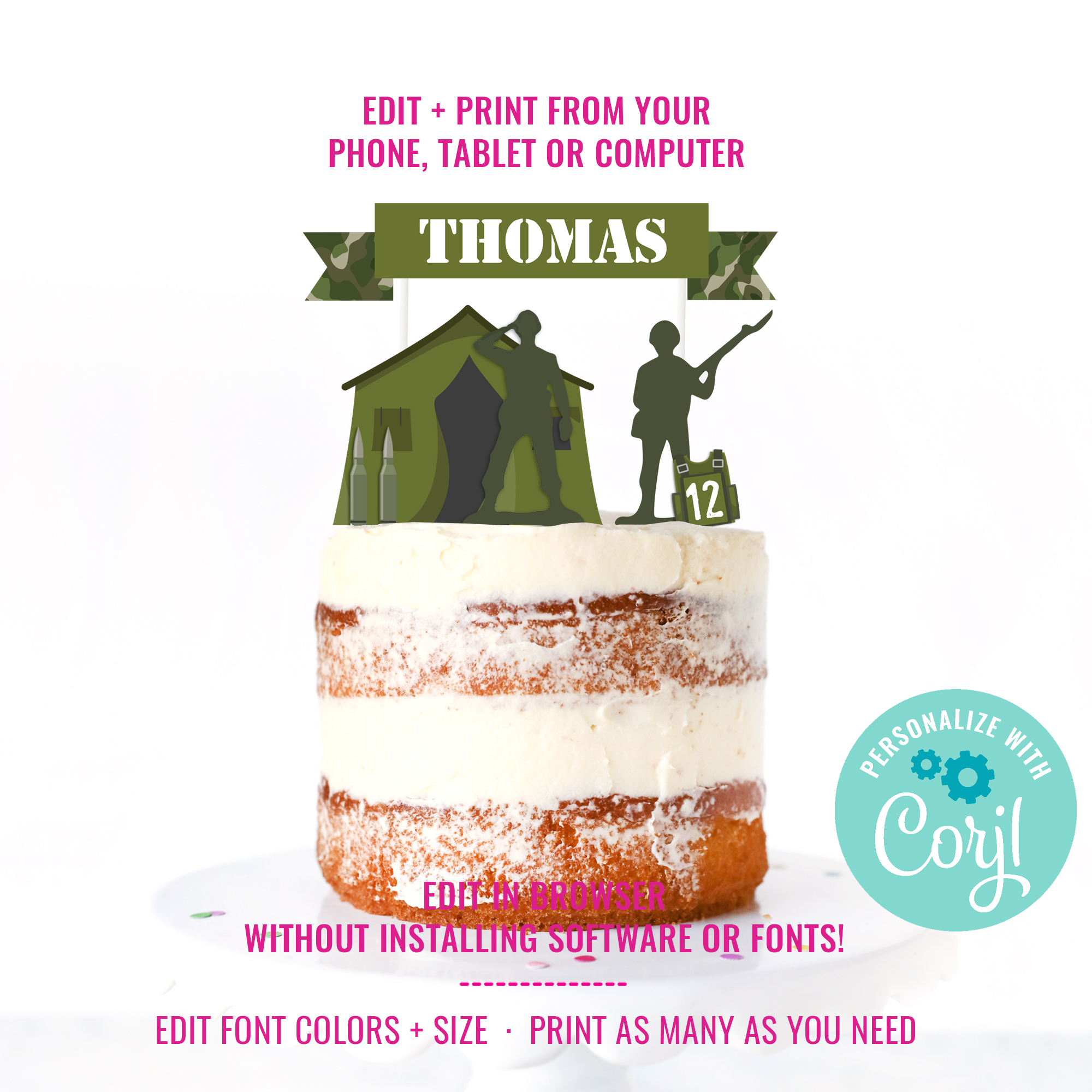 Army Party Camo Cake Topper design preview