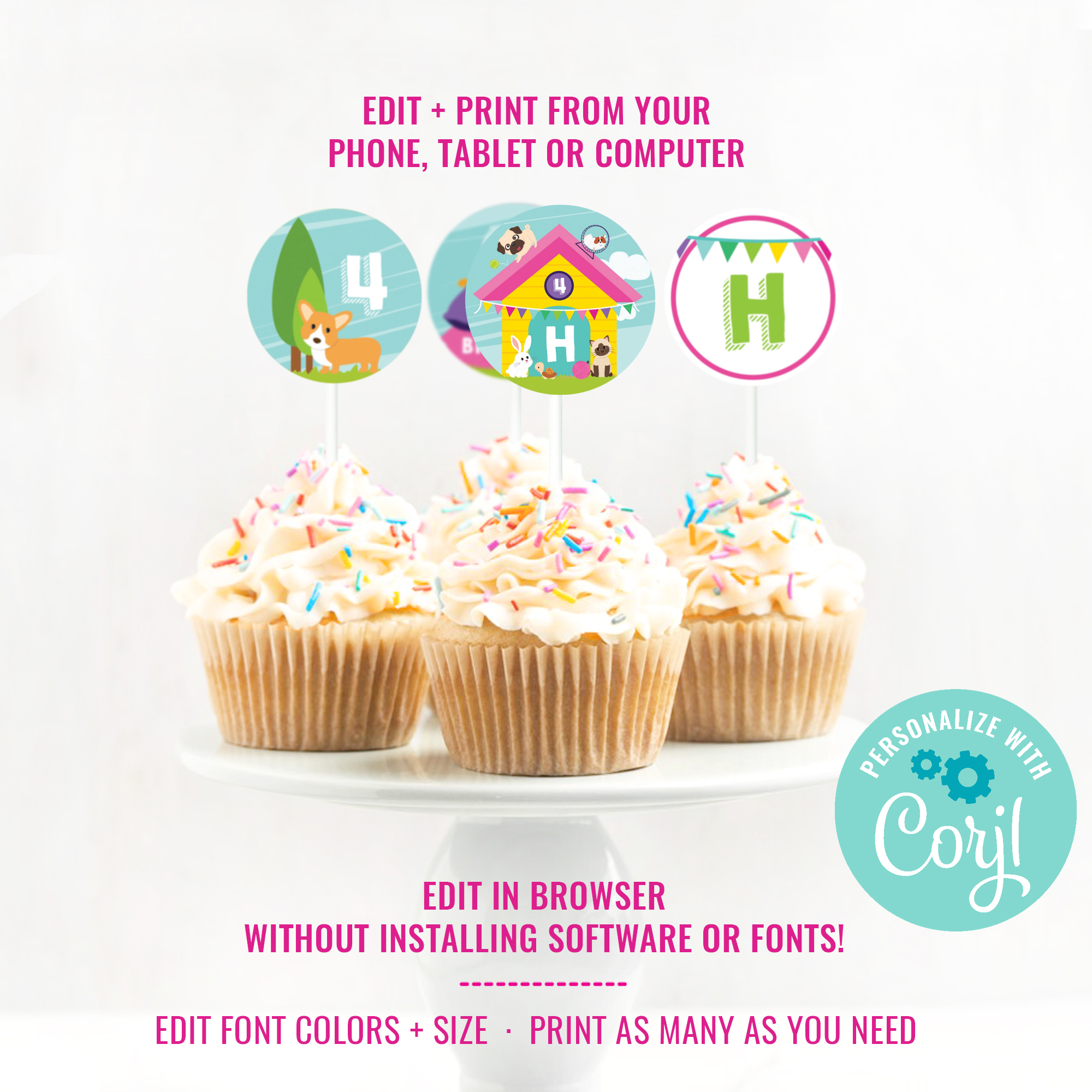 Pet Adoption Party - Cupcake Toppers design preview