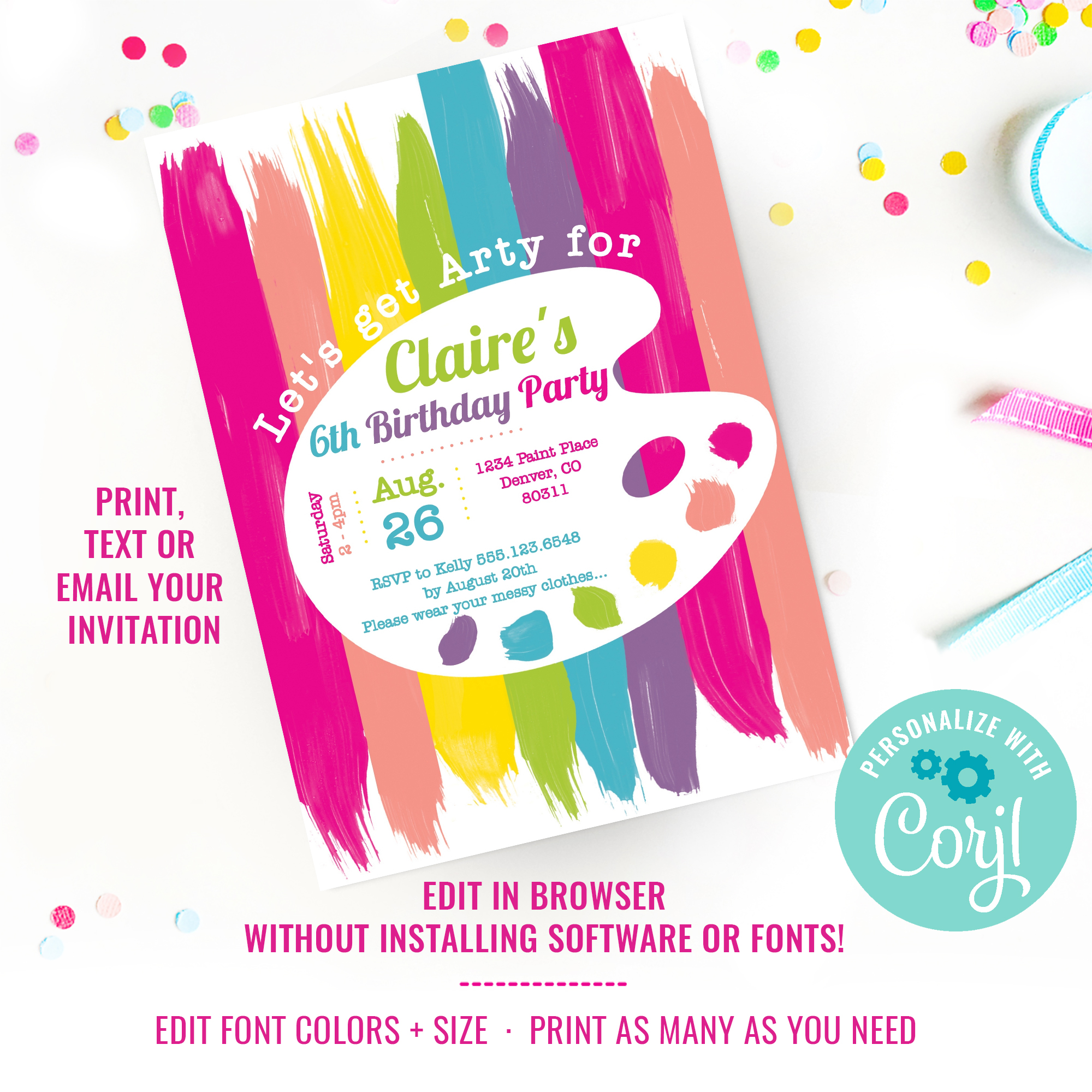 Art Party Invitation Girls design preview