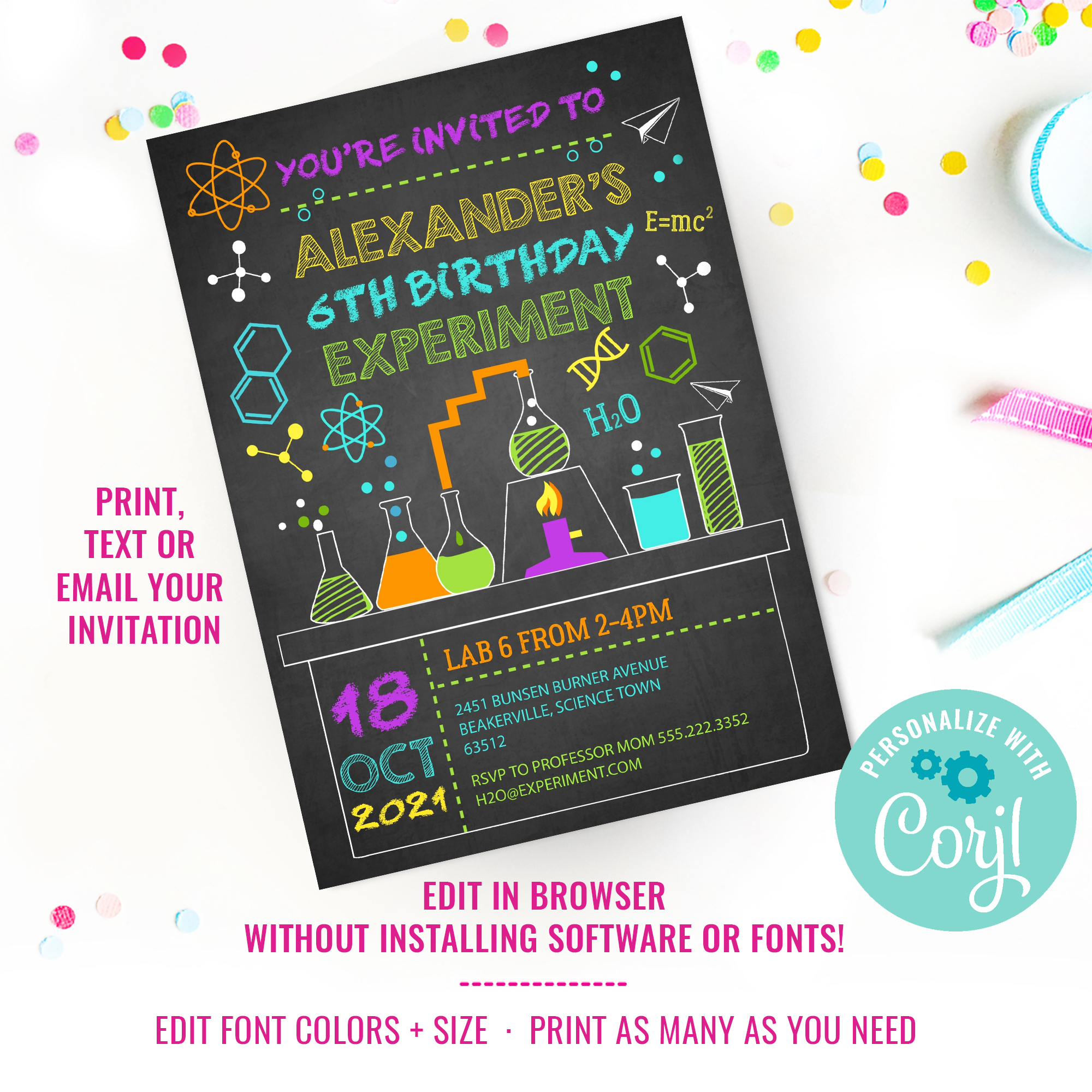 Science Lab Party Invitation design preview