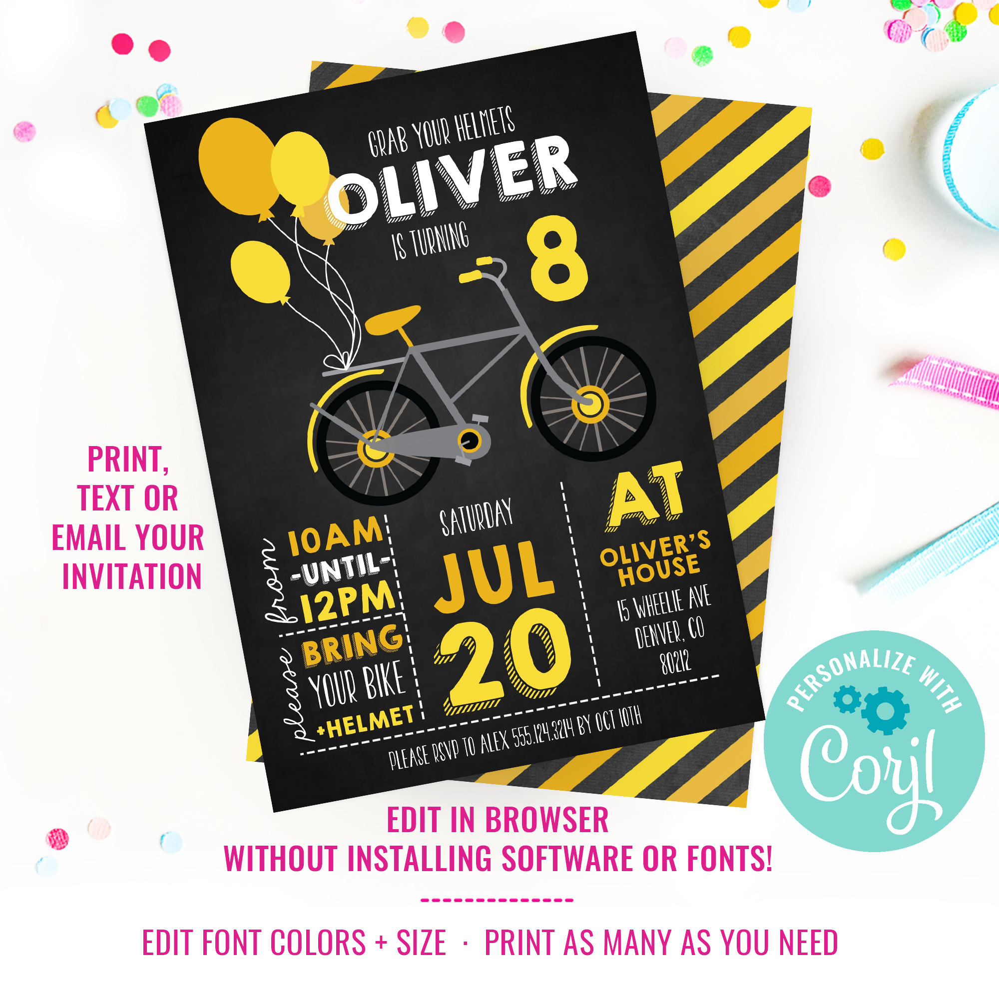 Vintage Bicycle Yellow Invitation design preview