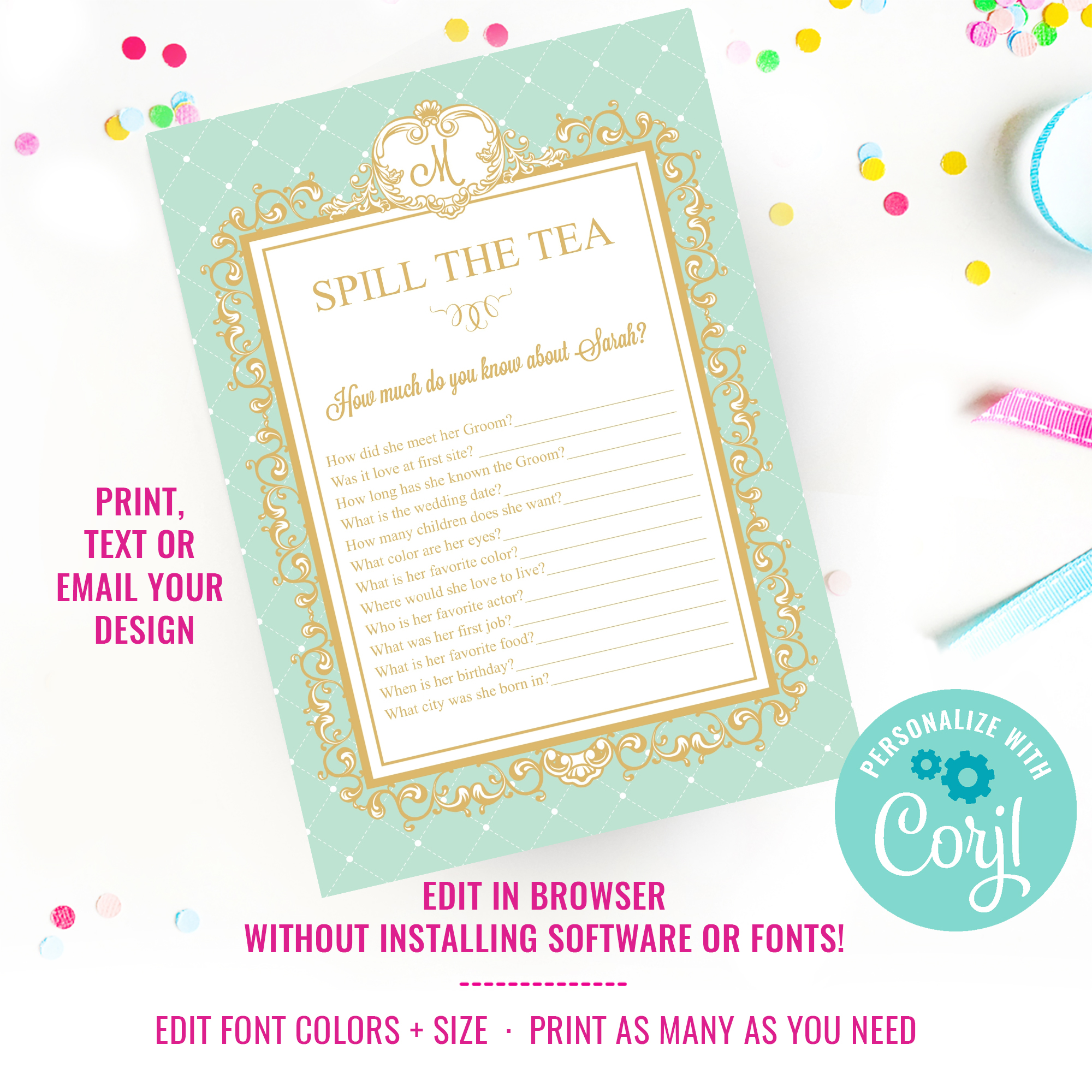 Princess High Tea Party Game - Spill The Tea design preview