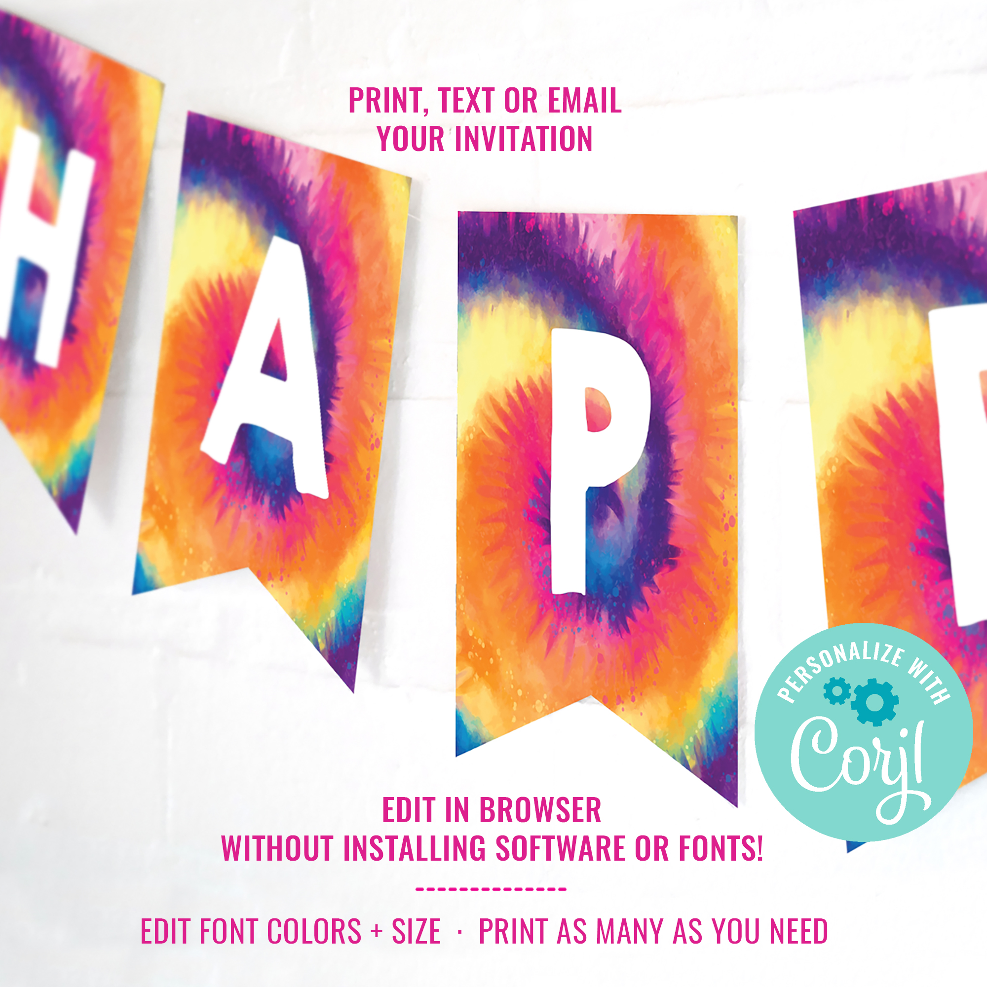 Tie-Dye Party Birthday Banner design preview