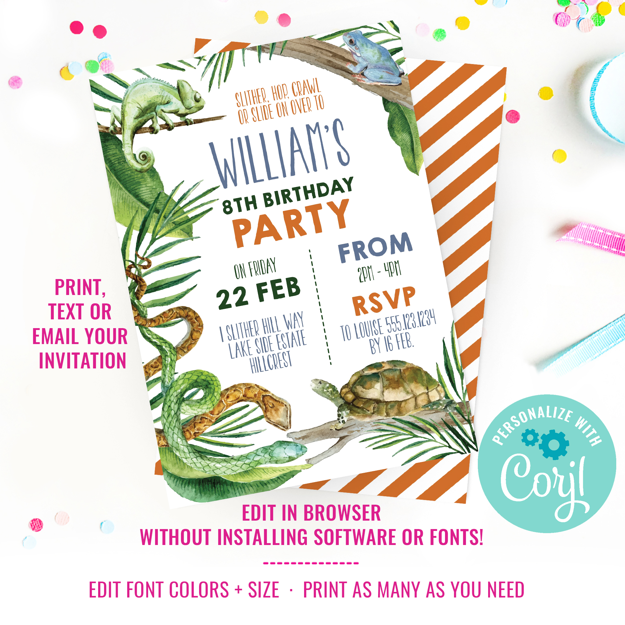 Reptile Party Invitation design preview