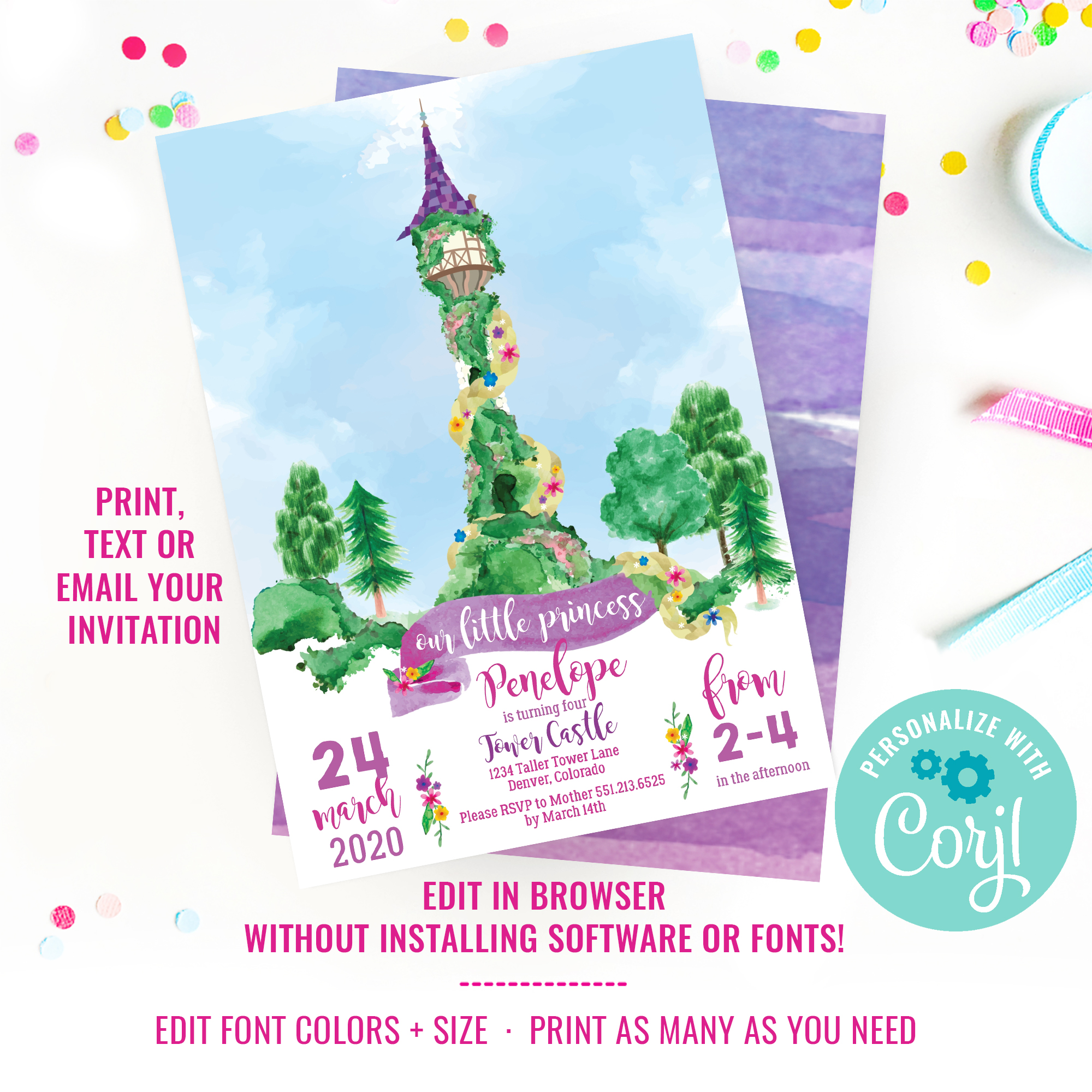 Rapunzel Party Invitation design preview