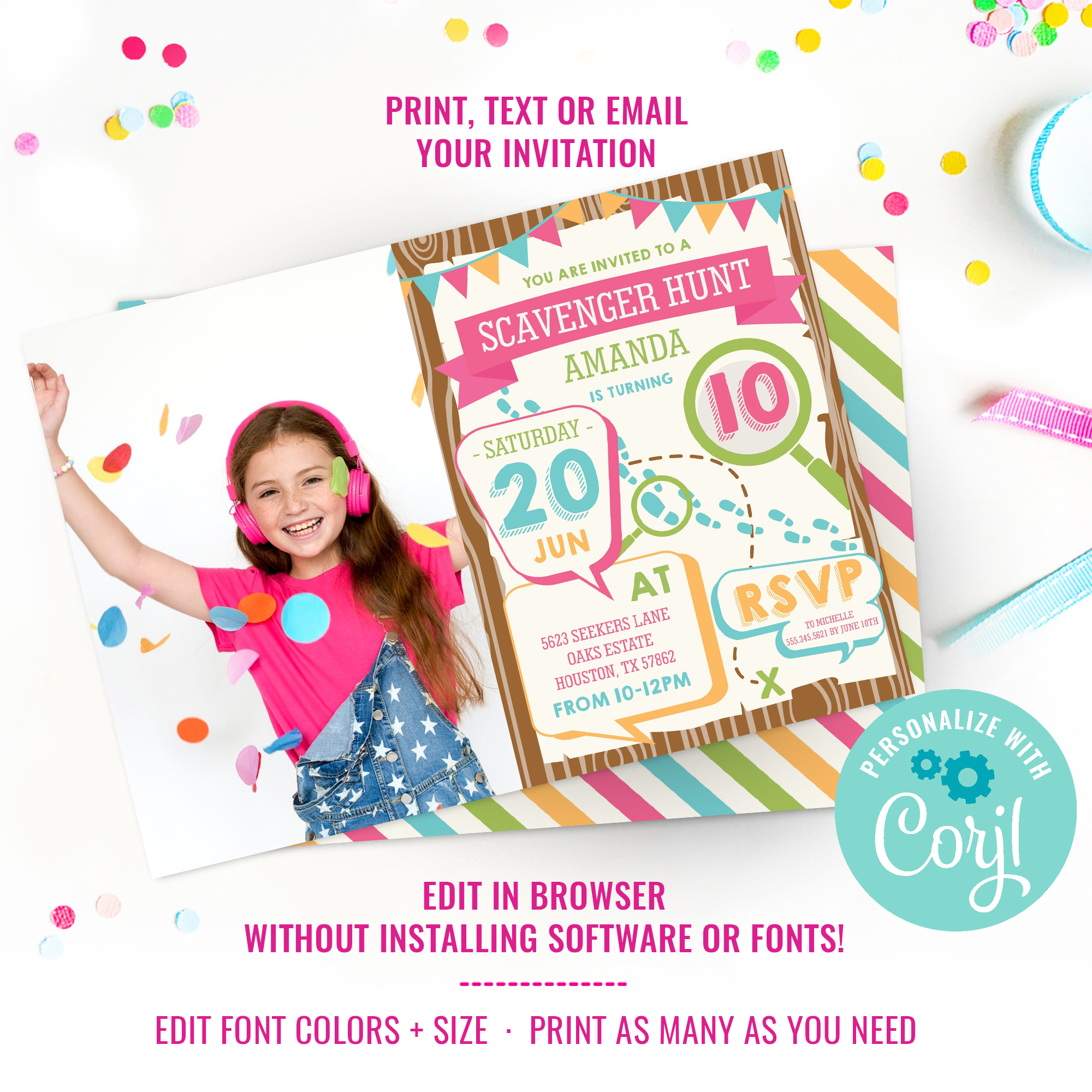 Scavenger Hunt Party Photo Invitation design preview