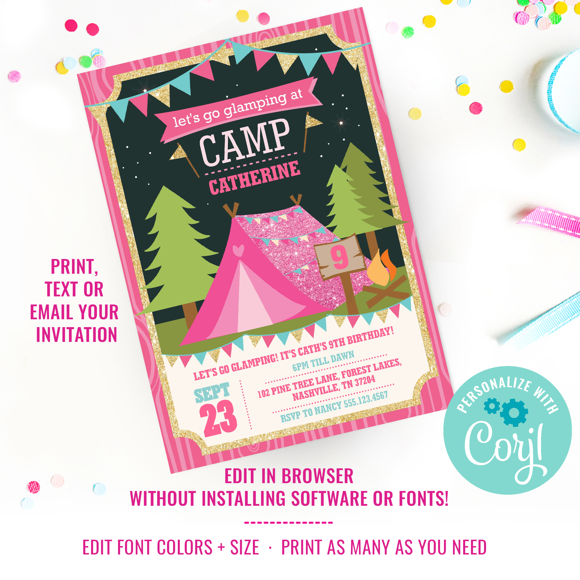 Glamping Party Invitation design preview
