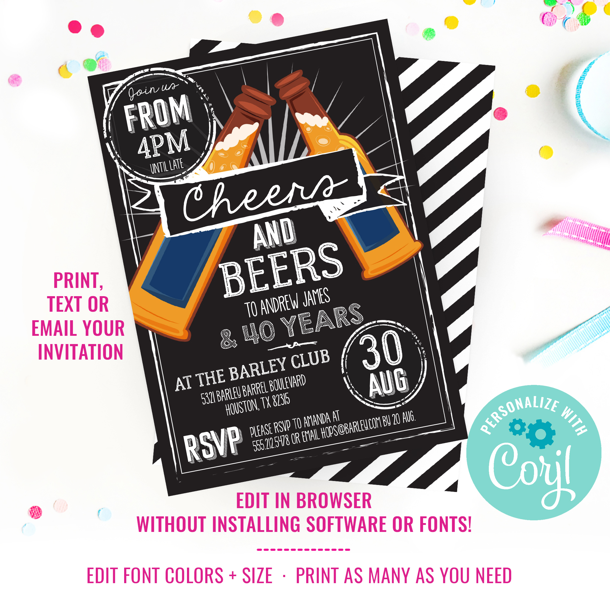 Cheers And Beers Party Invitation design preview