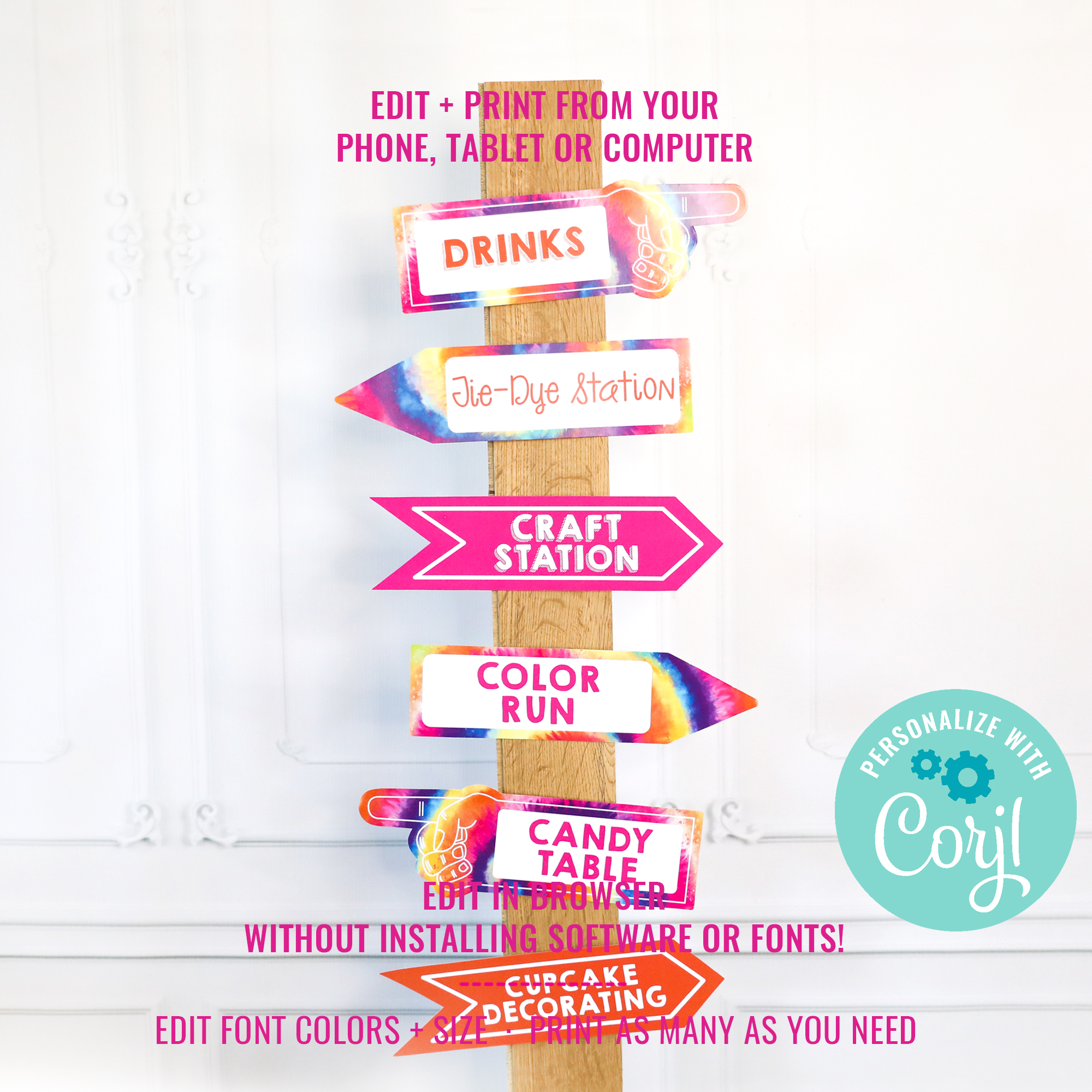 Tie-Dye Party Directional Signs design preview