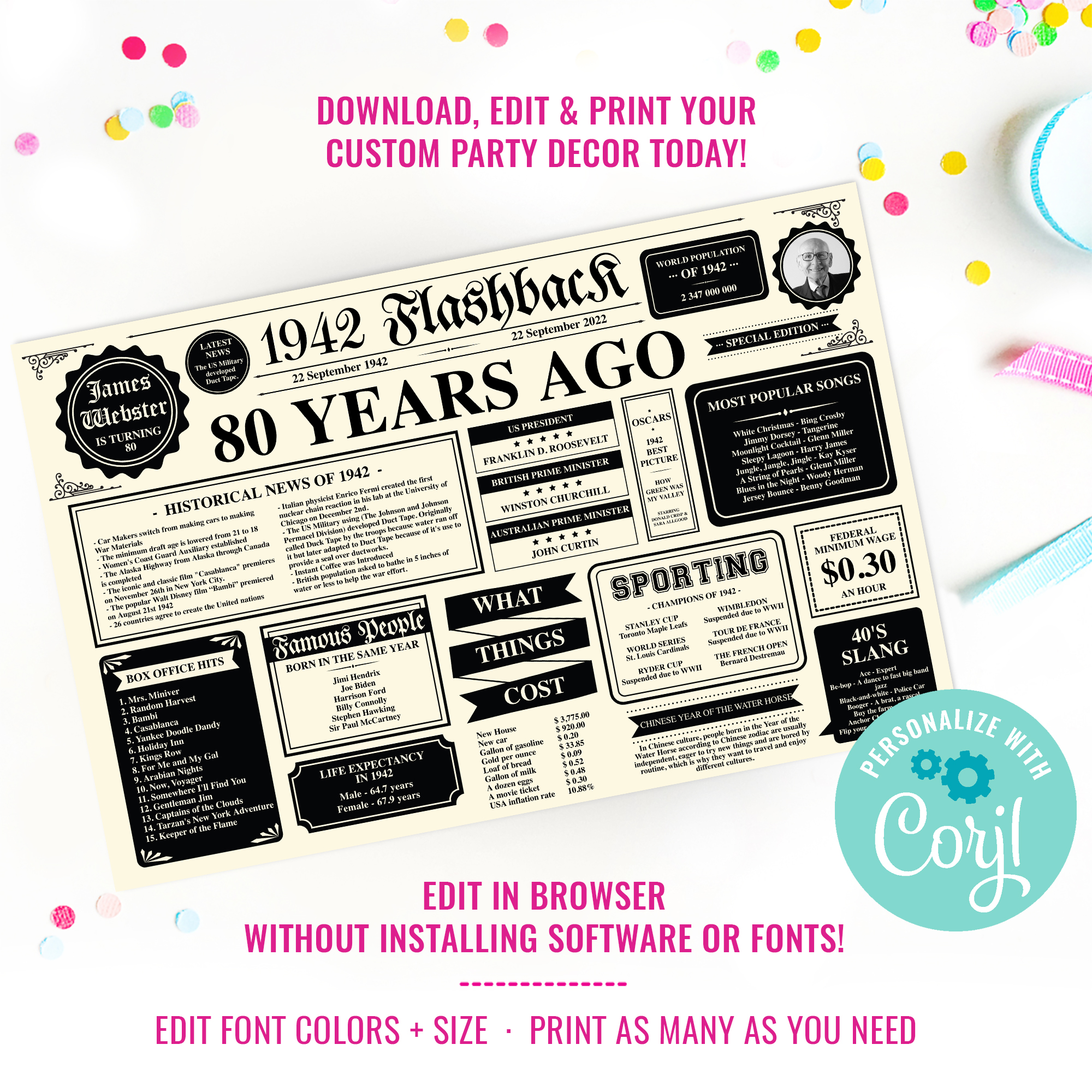 Newsflash Placemat - 80th Birthday Party Decor Picture design preview