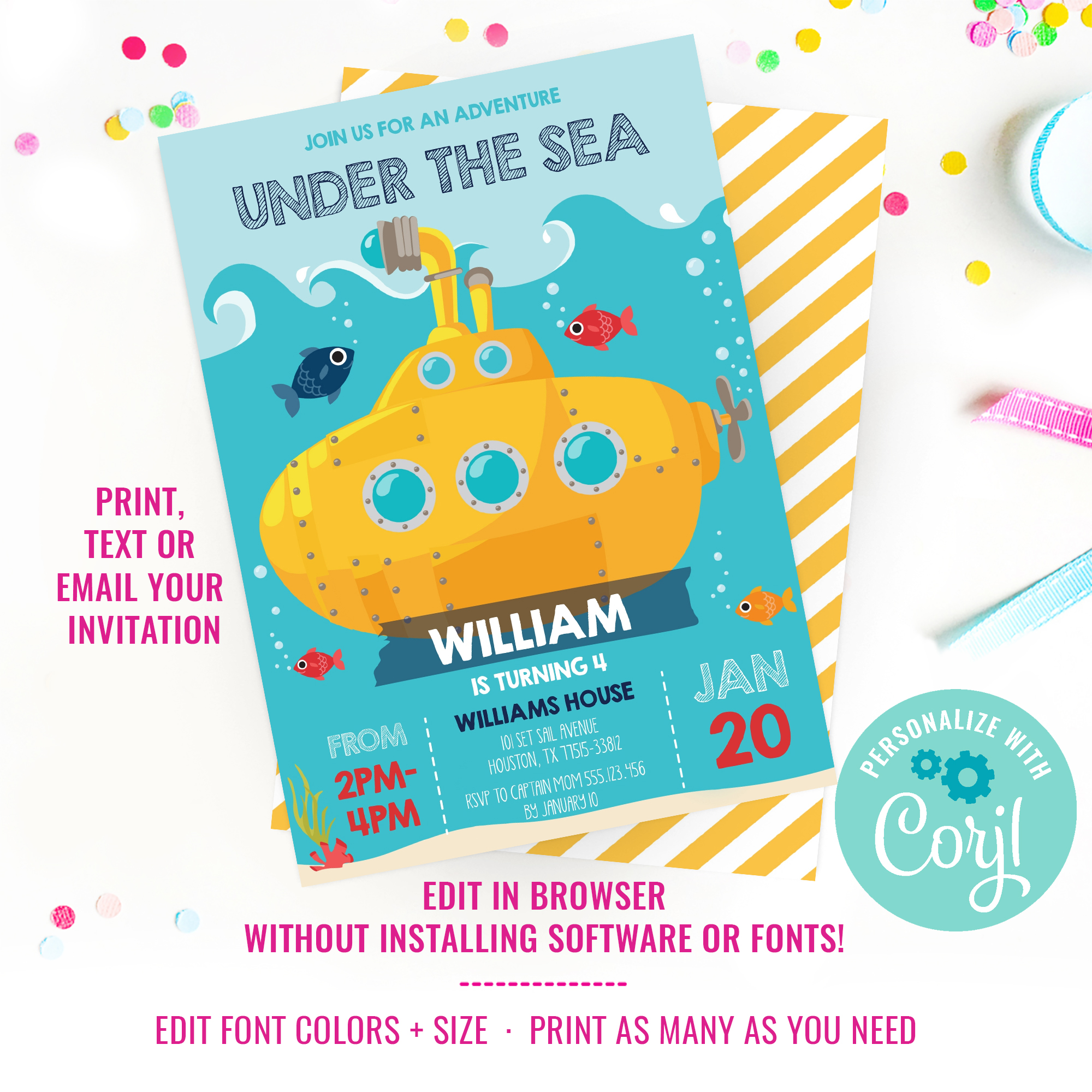 Yellow Submarine Party Invitation design preview