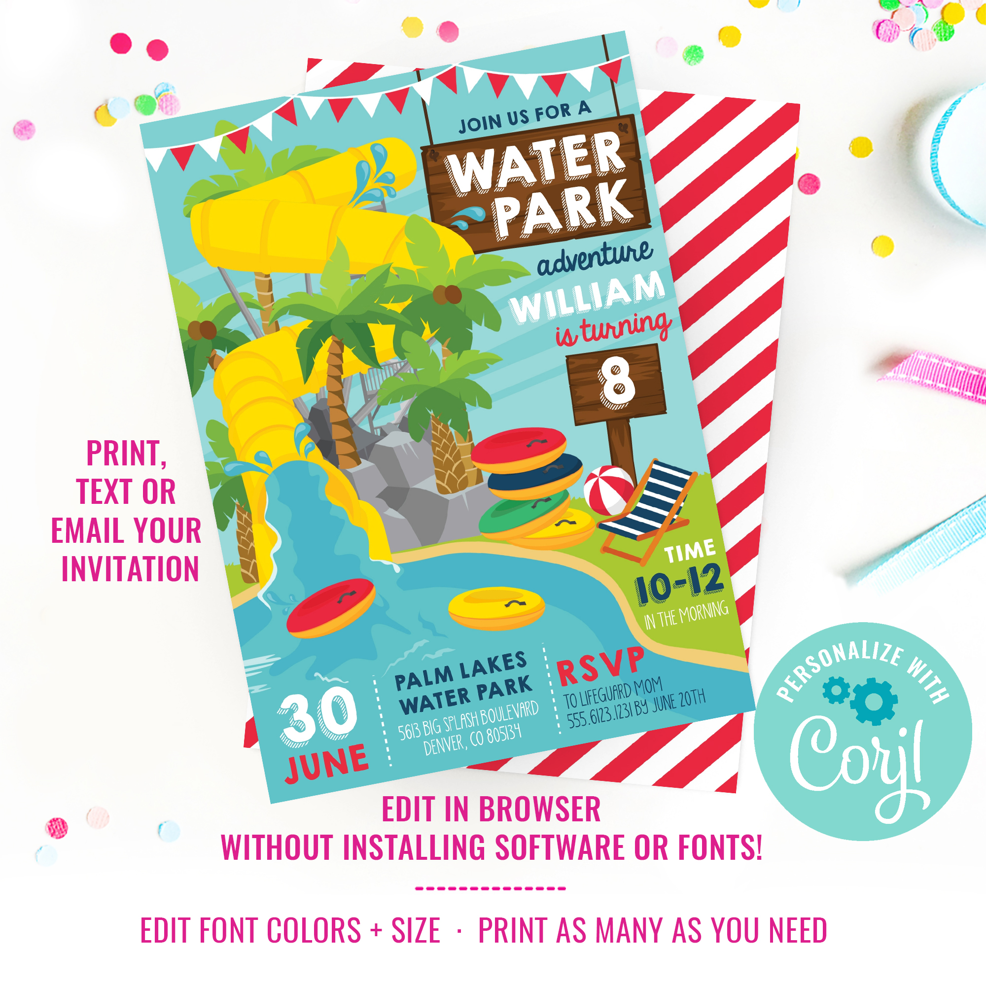 Waterpark Birthday Party Invitation design preview