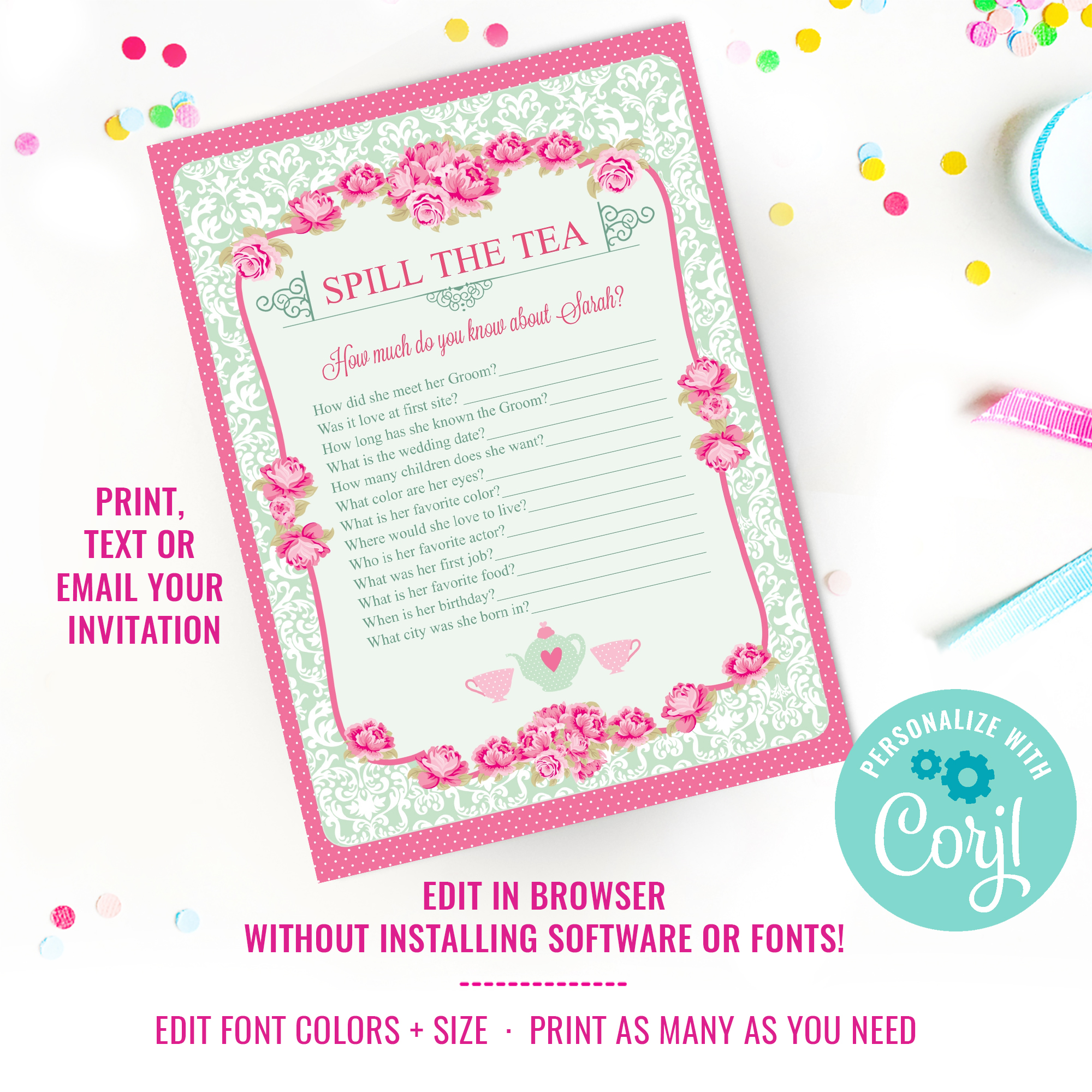 High Tea Party Game - Spill the tea design preview