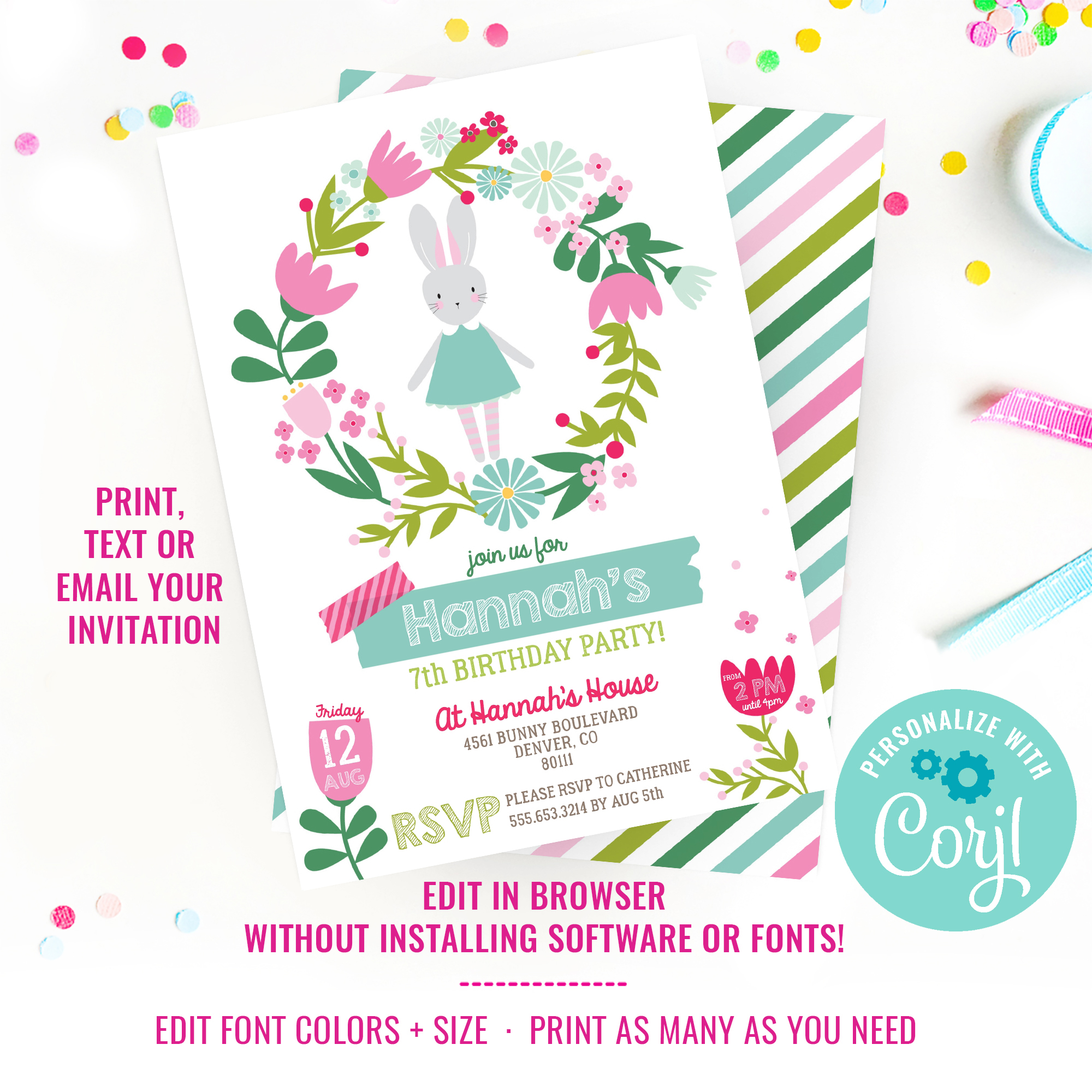 Bunny Birthday Party Invitation design preview