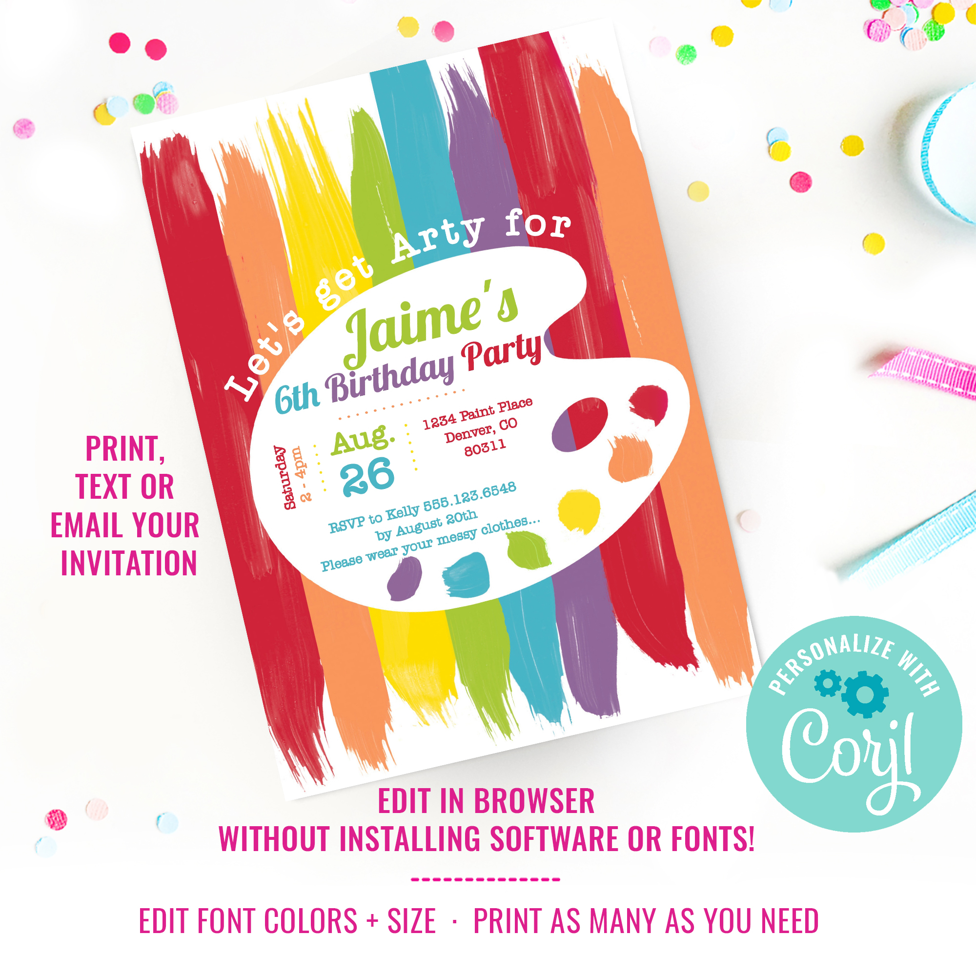 Art Party Invitation - Rainbow design preview