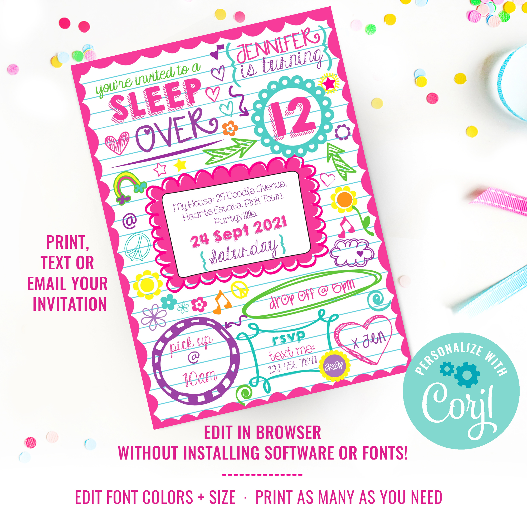Doodle Sleepover Invitation design preview