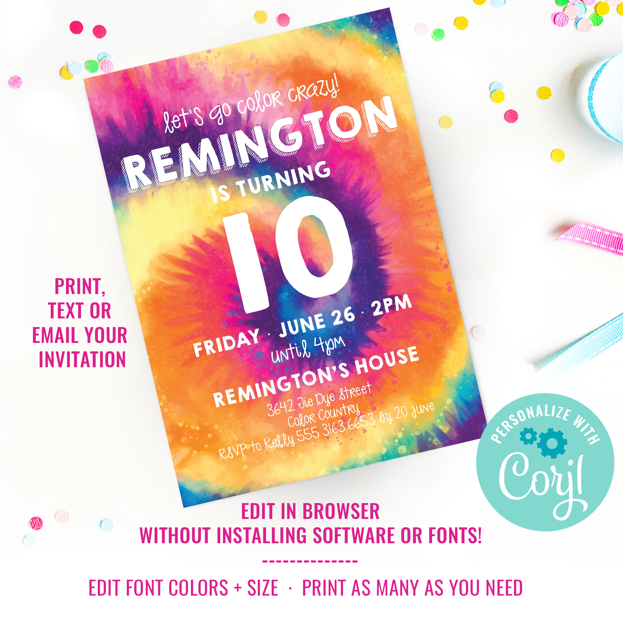 Tie-Dye Party Invitation design preview