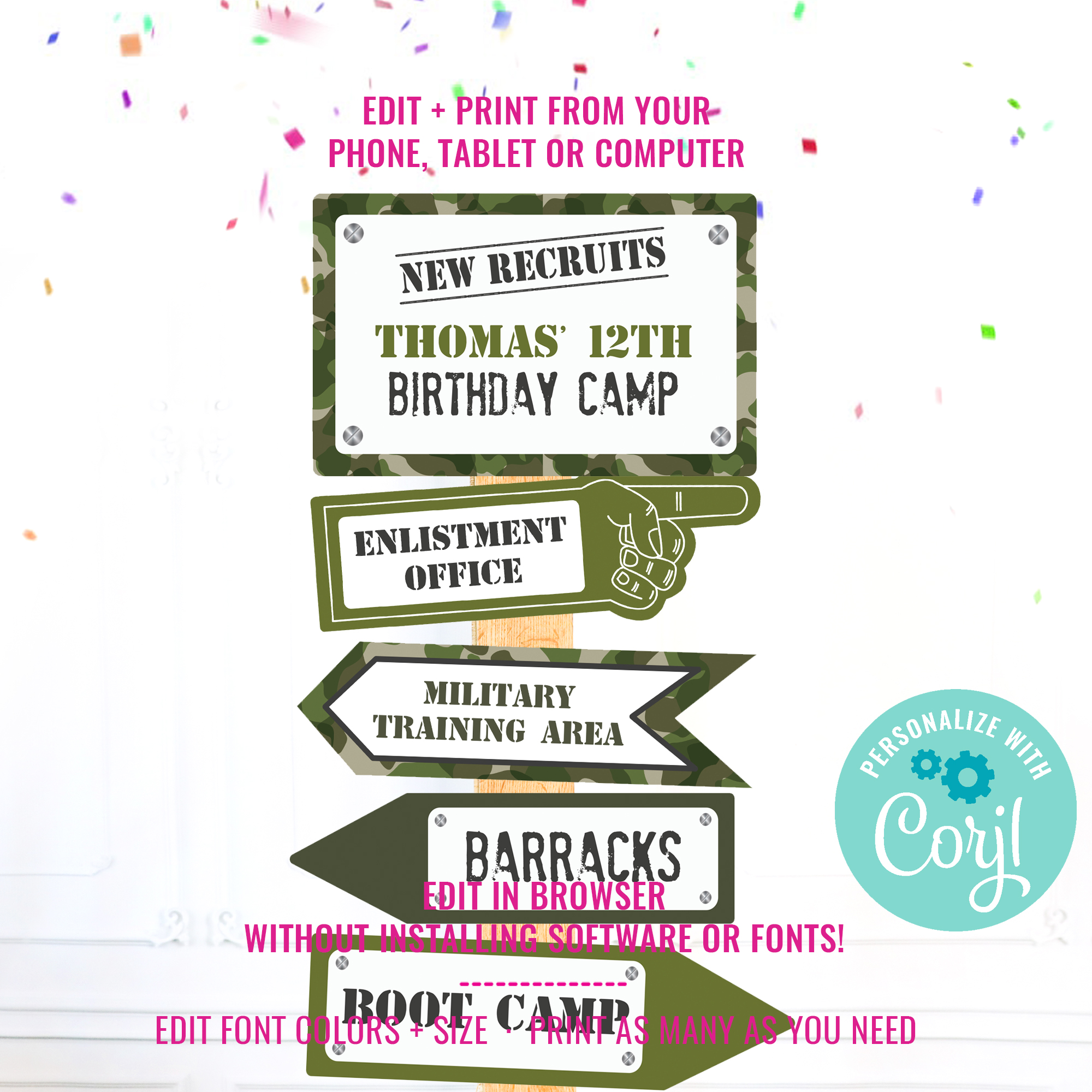 Army Party Camo Directional Sign design preview