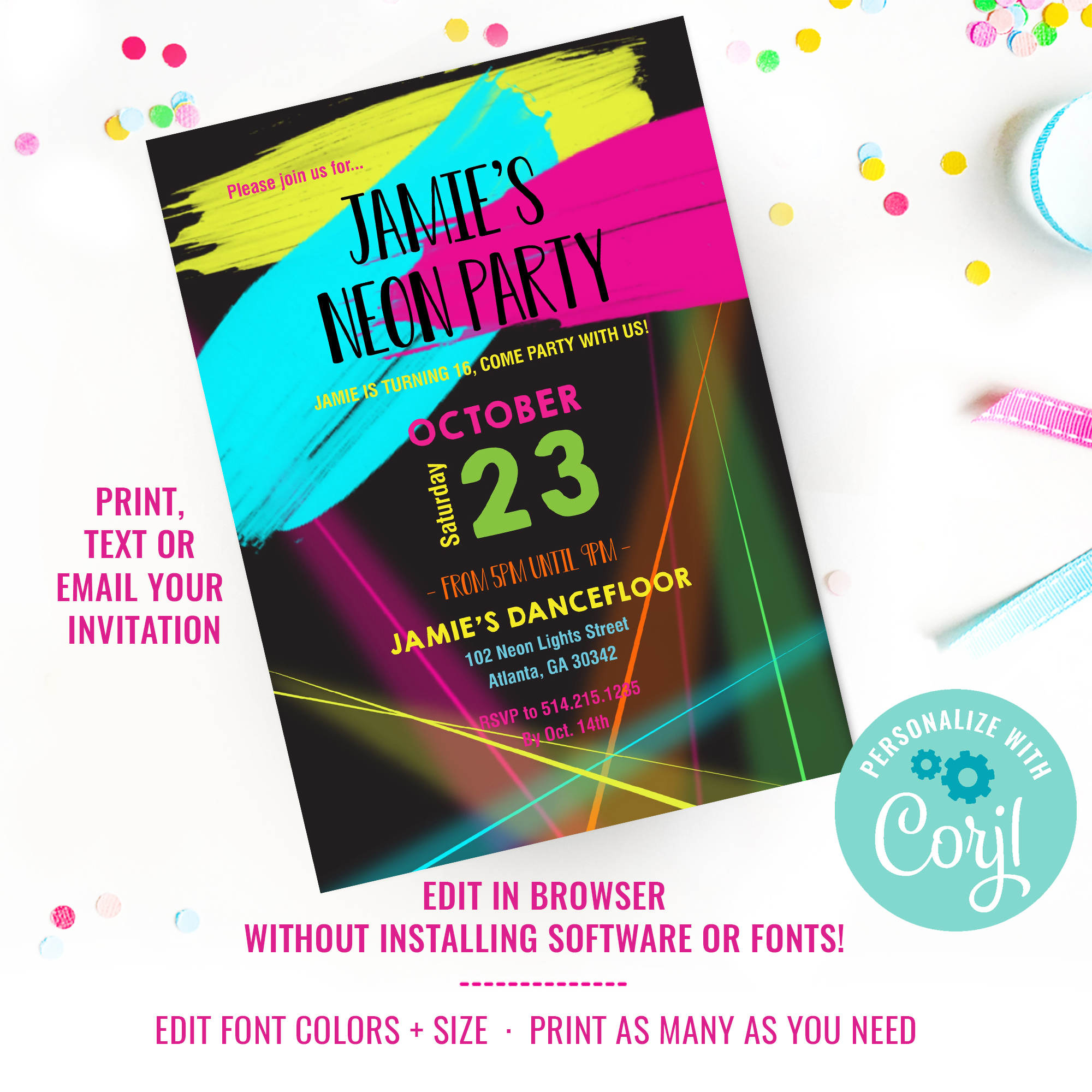 Neon Party Invitation design preview