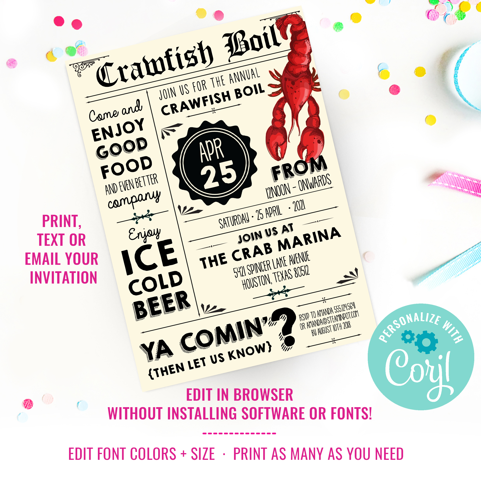 Craw-fish Boil Invitation design preview