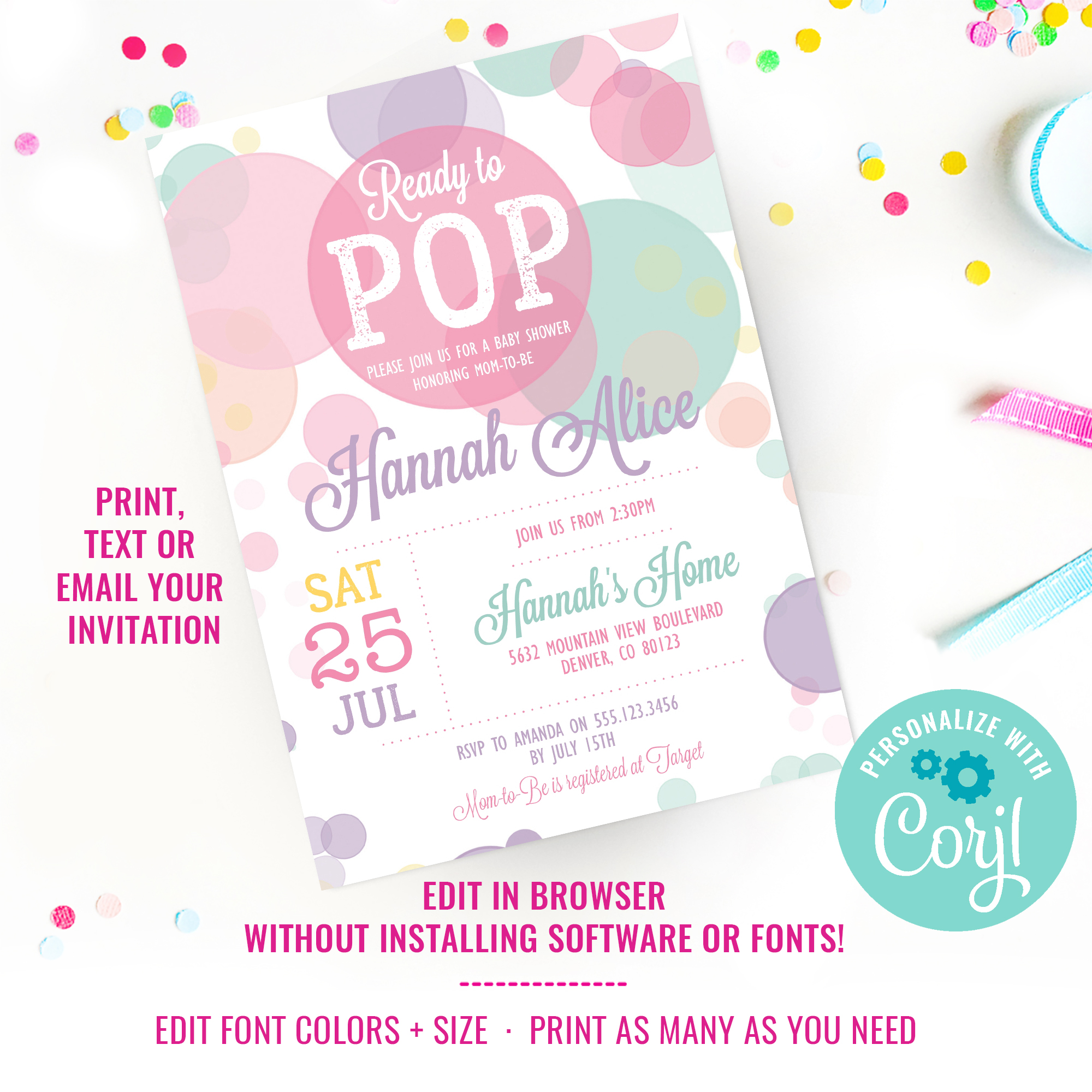 Ready To Pop Girl Baby Shower Invitation design preview