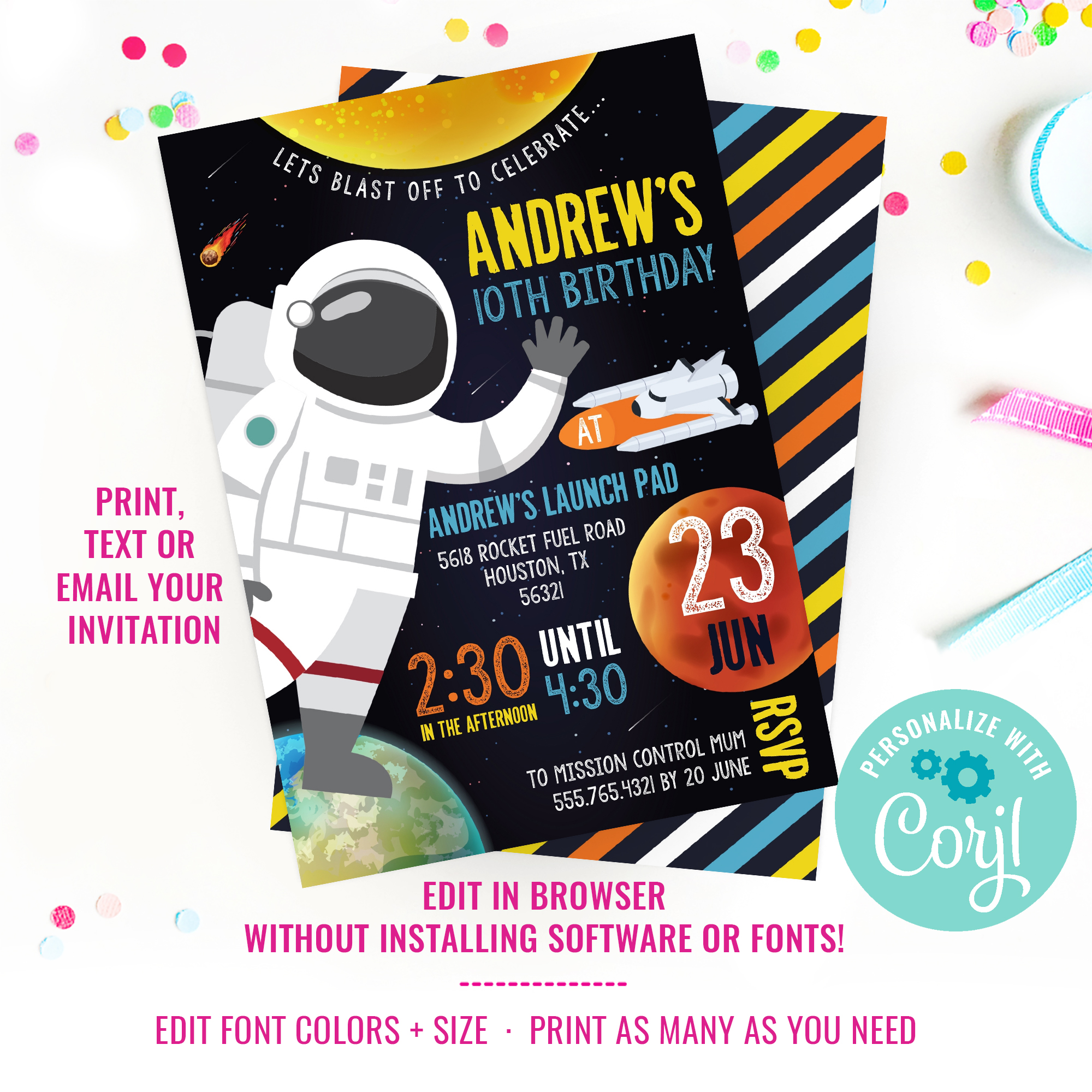 Astronaut Party Invitation design preview