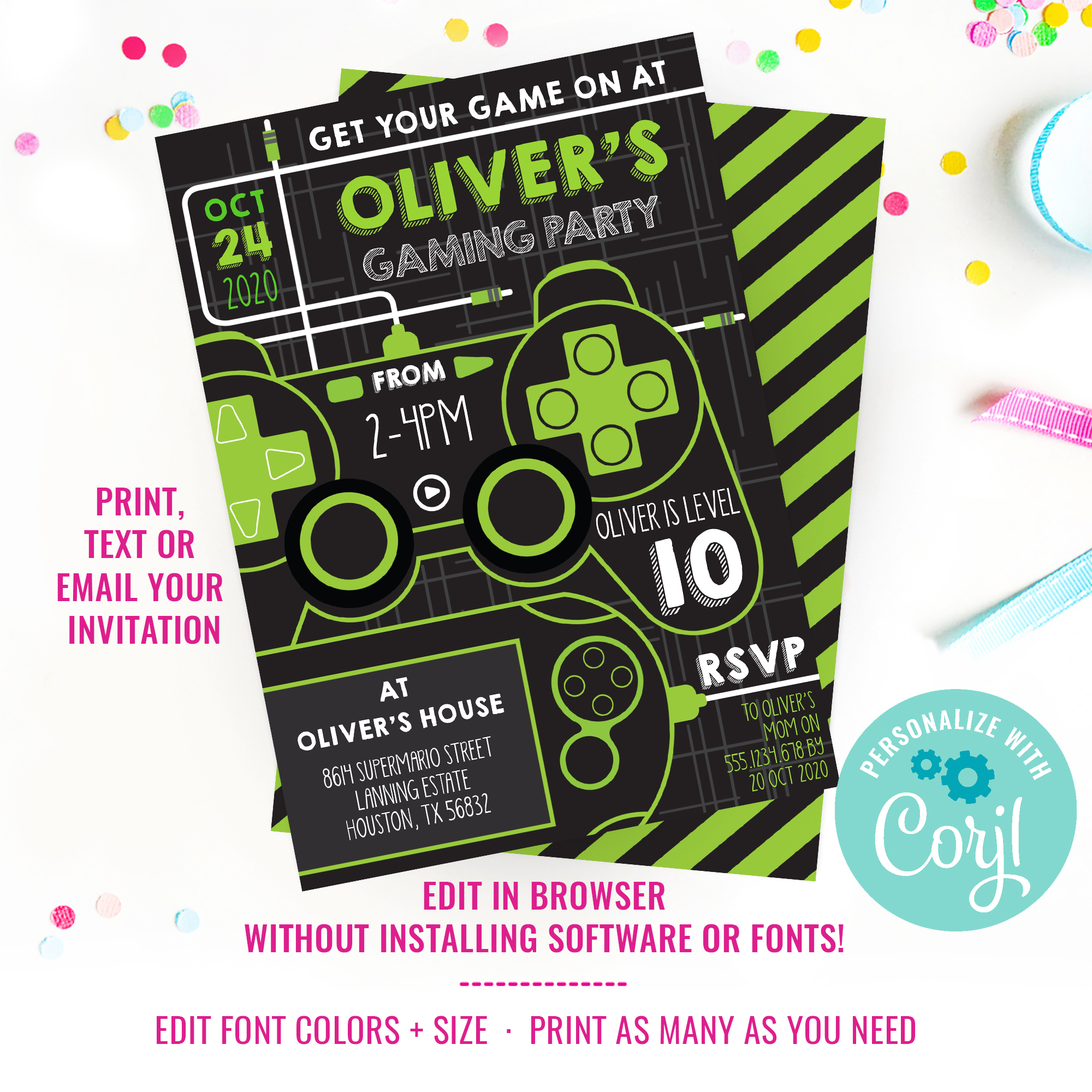Gaming Party Invitation design preview