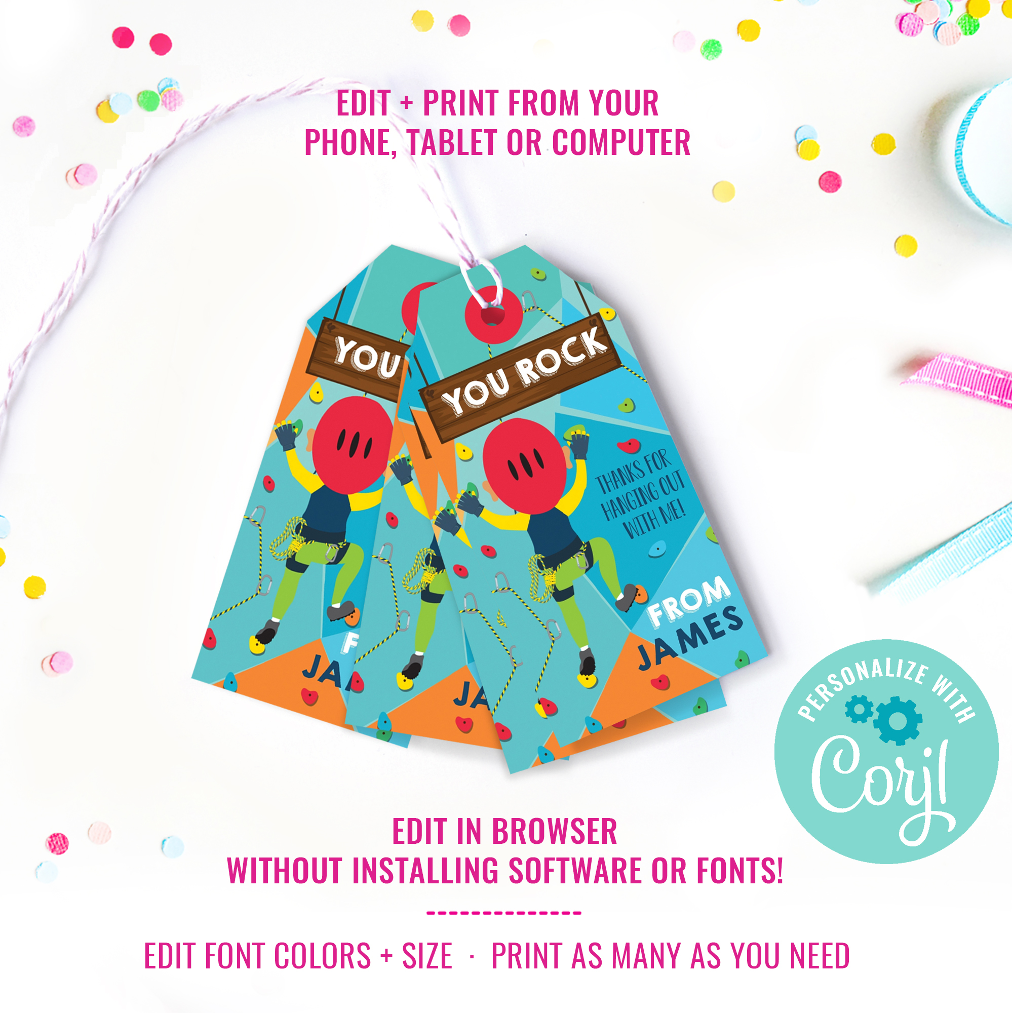 Rock Climbing Party - Favor Tags design preview