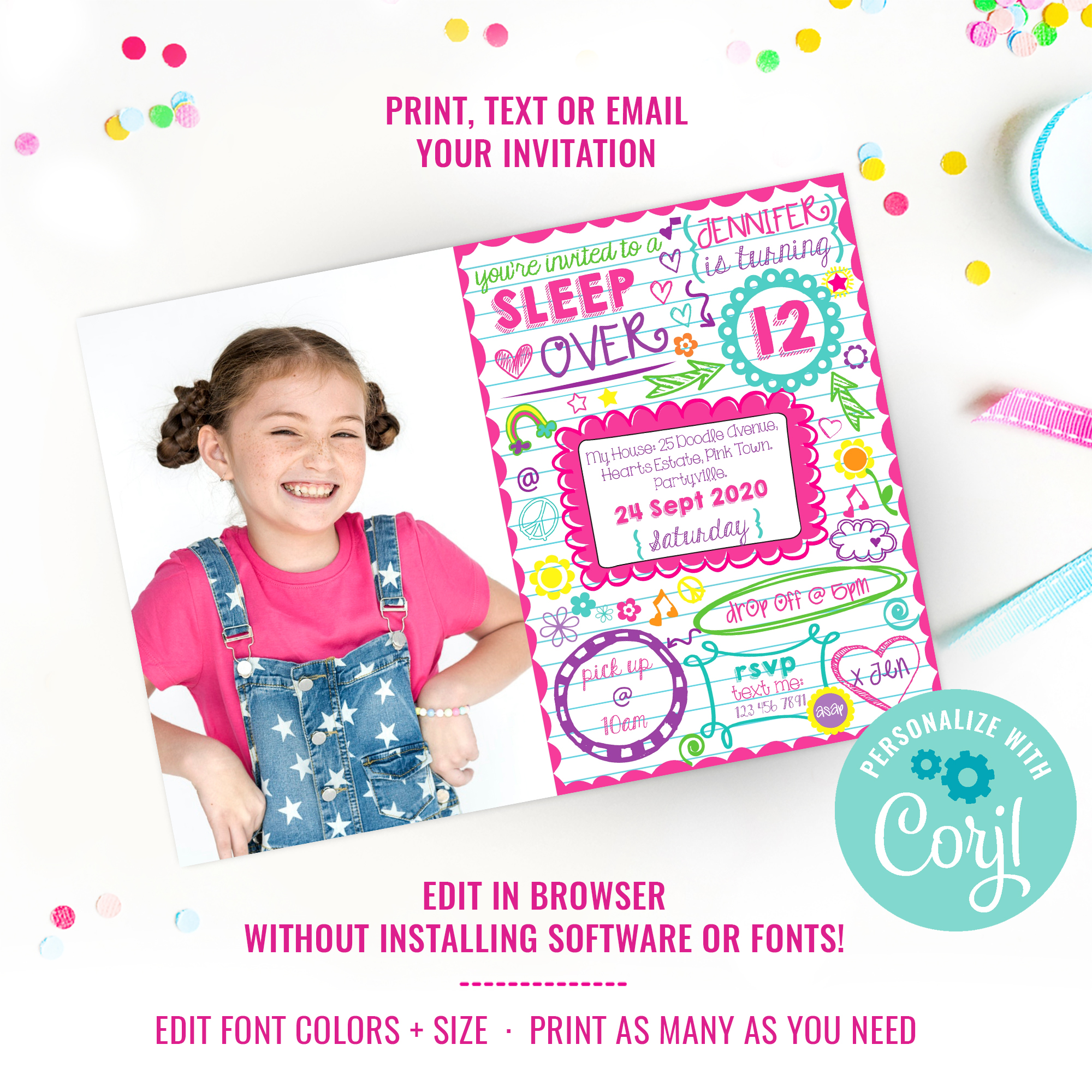 Doodle Sleepover Photo Invitation design preview