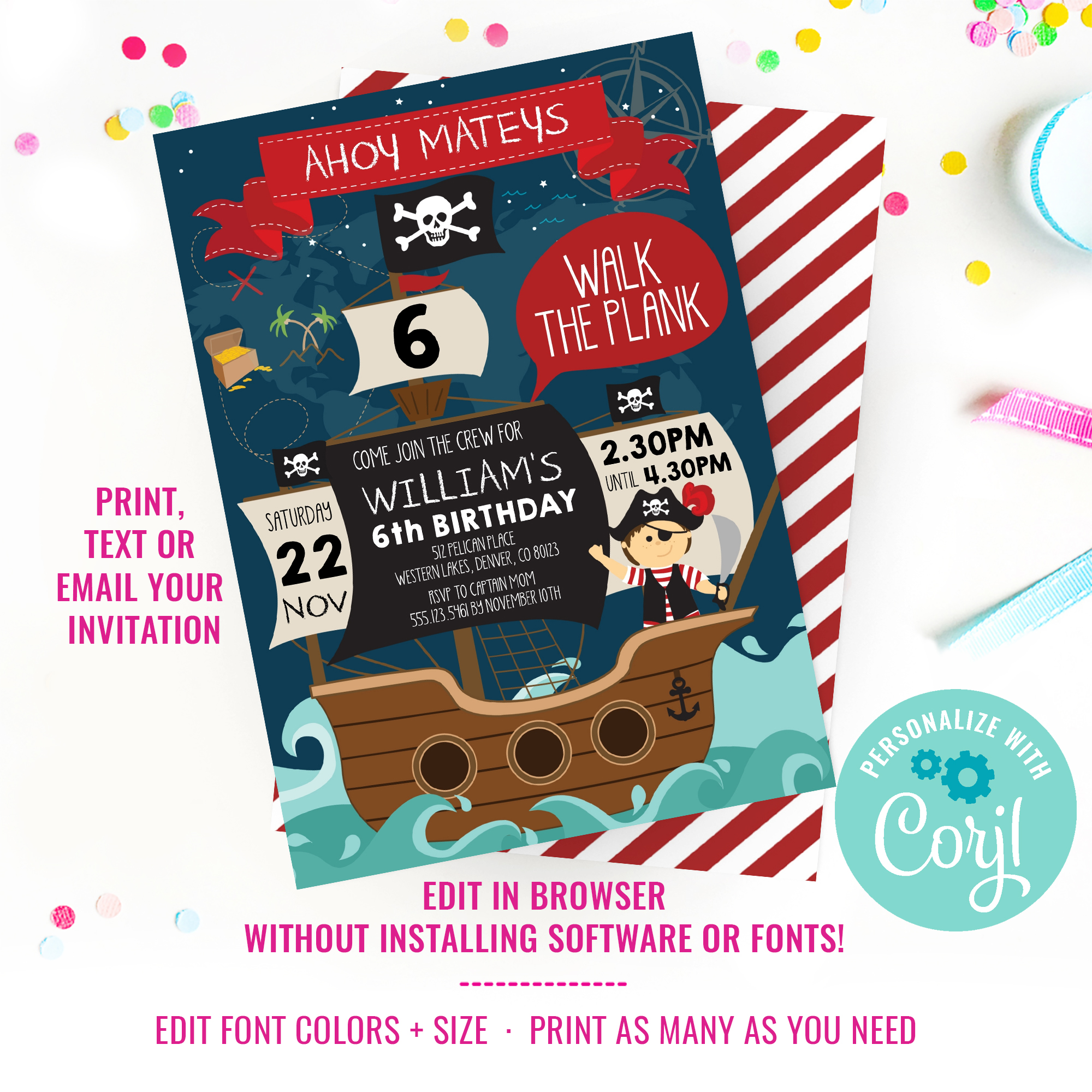Pirate Party Invitation design preview