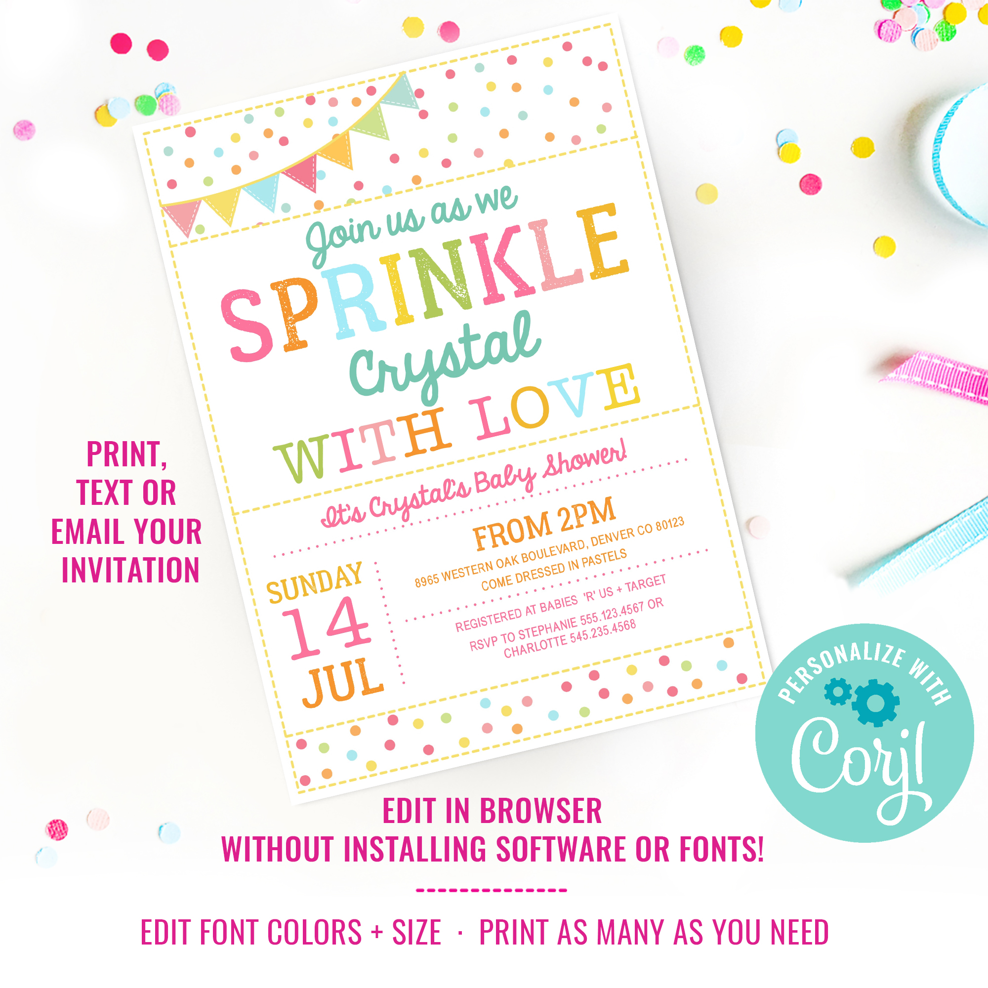 Sprinkle Baby Shower Invitation design preview