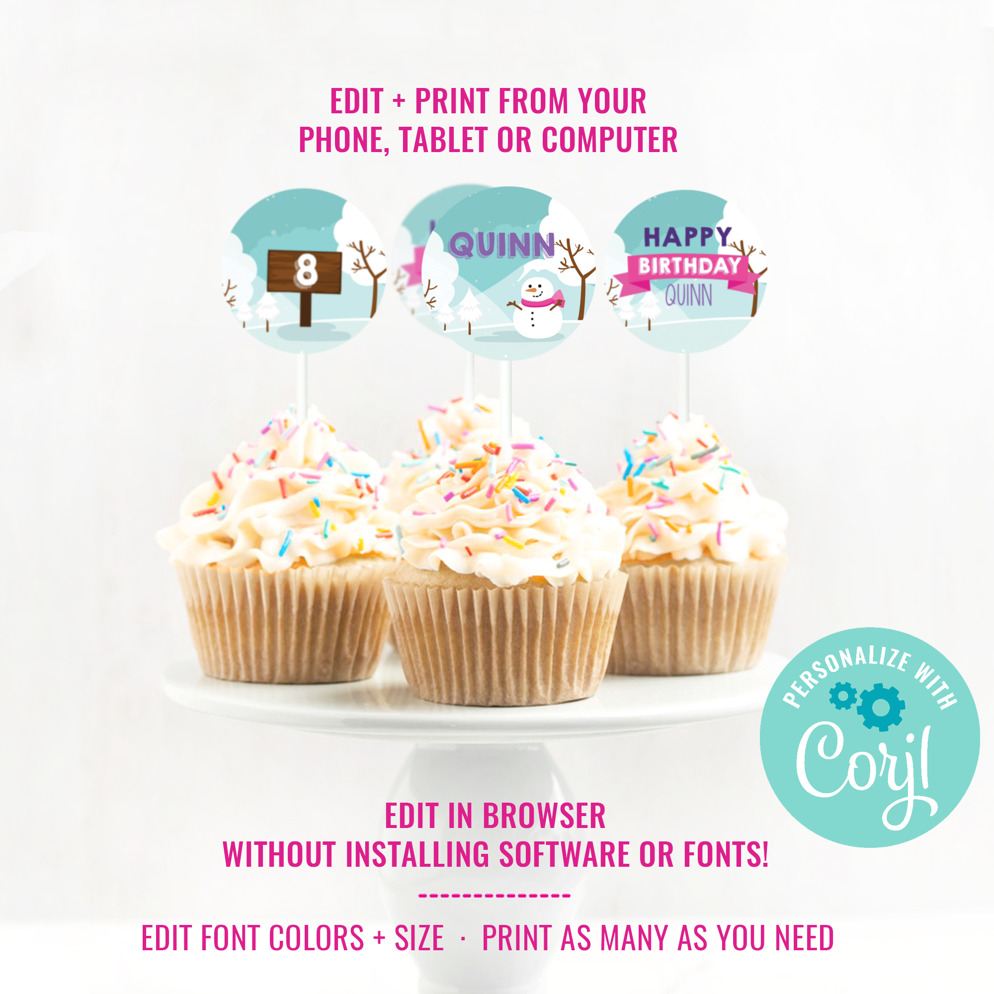 Ice Skating Cupcake Toppers design preview