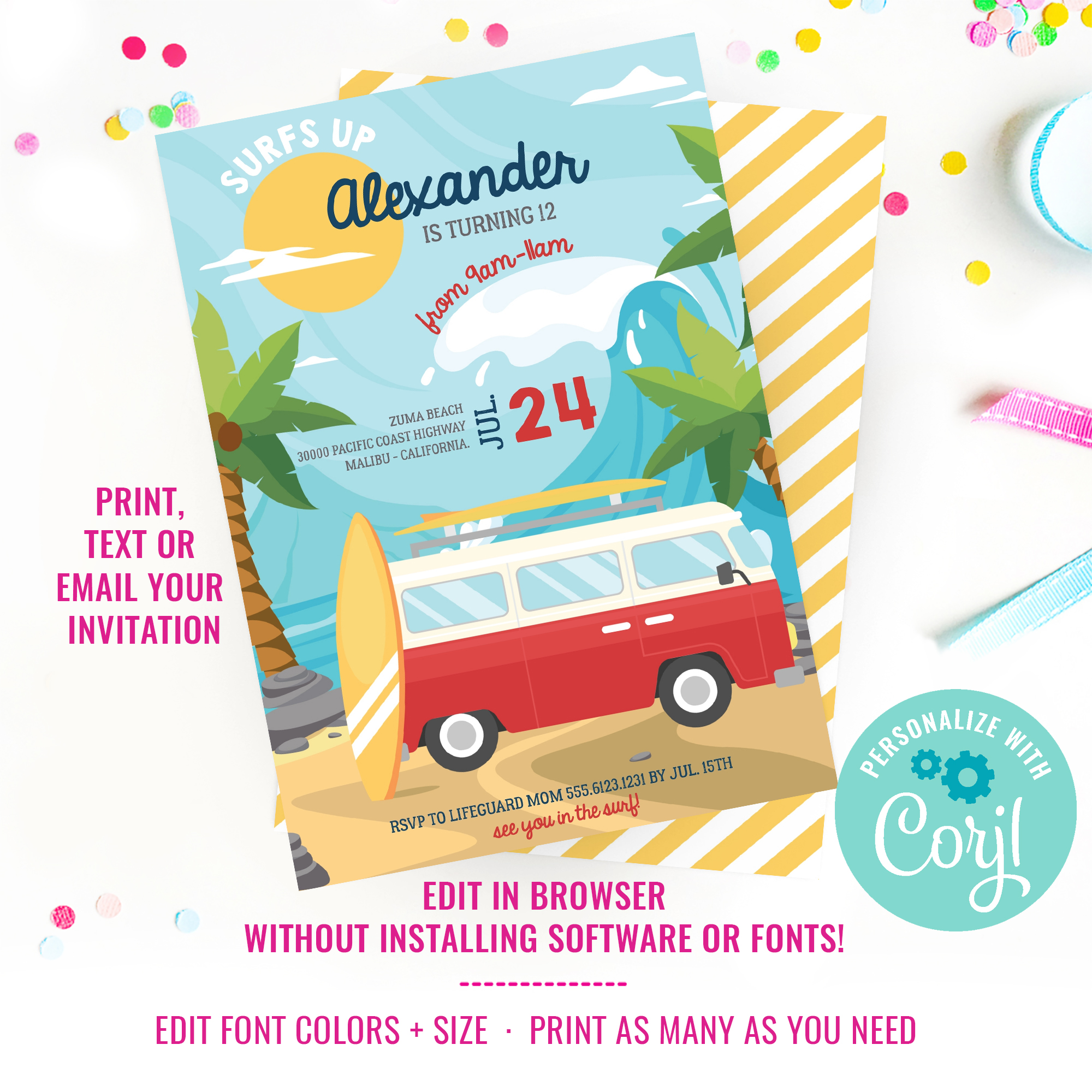 Surfing Party Invitation design preview