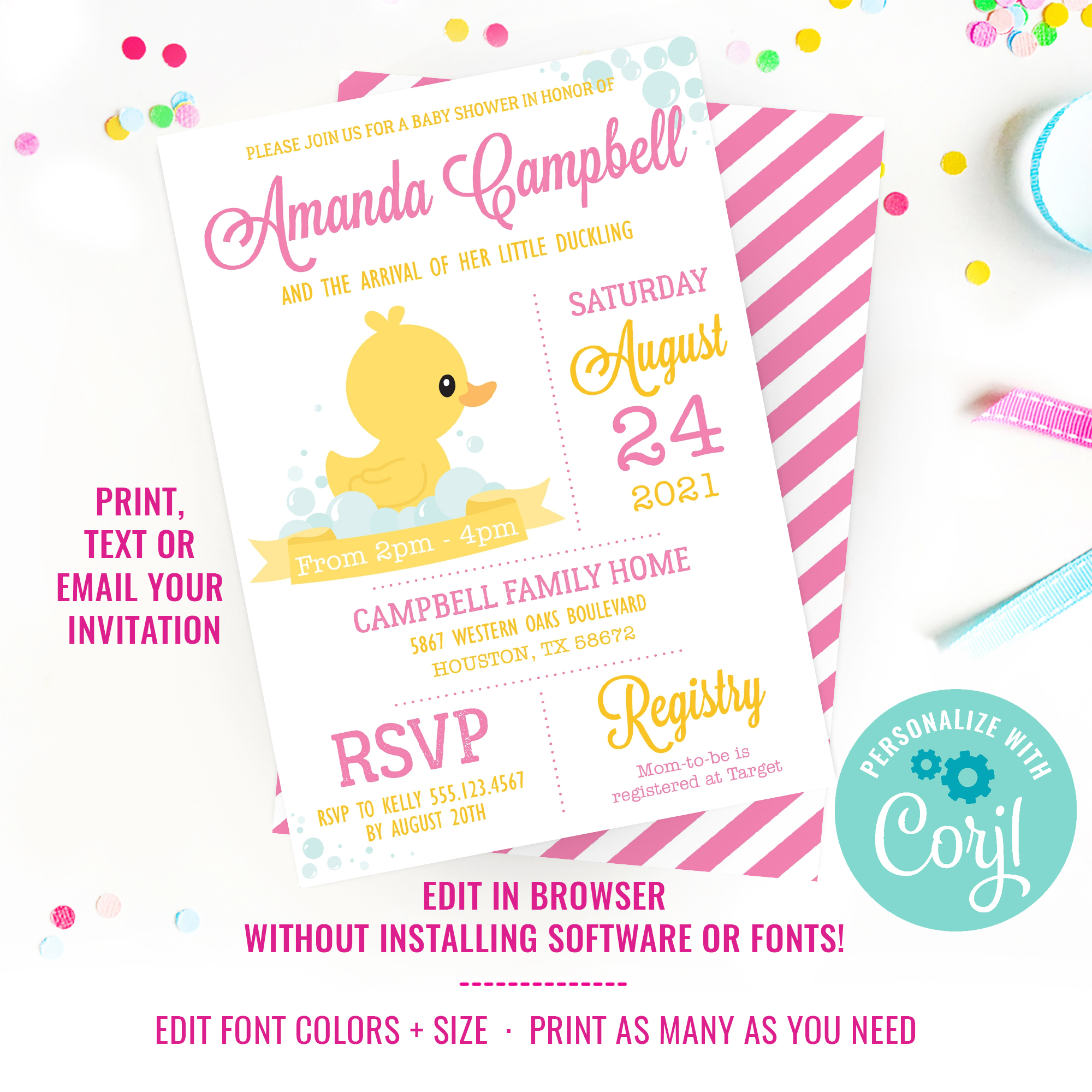 Rubber Duck Baby Shower Girls Invitation design preview