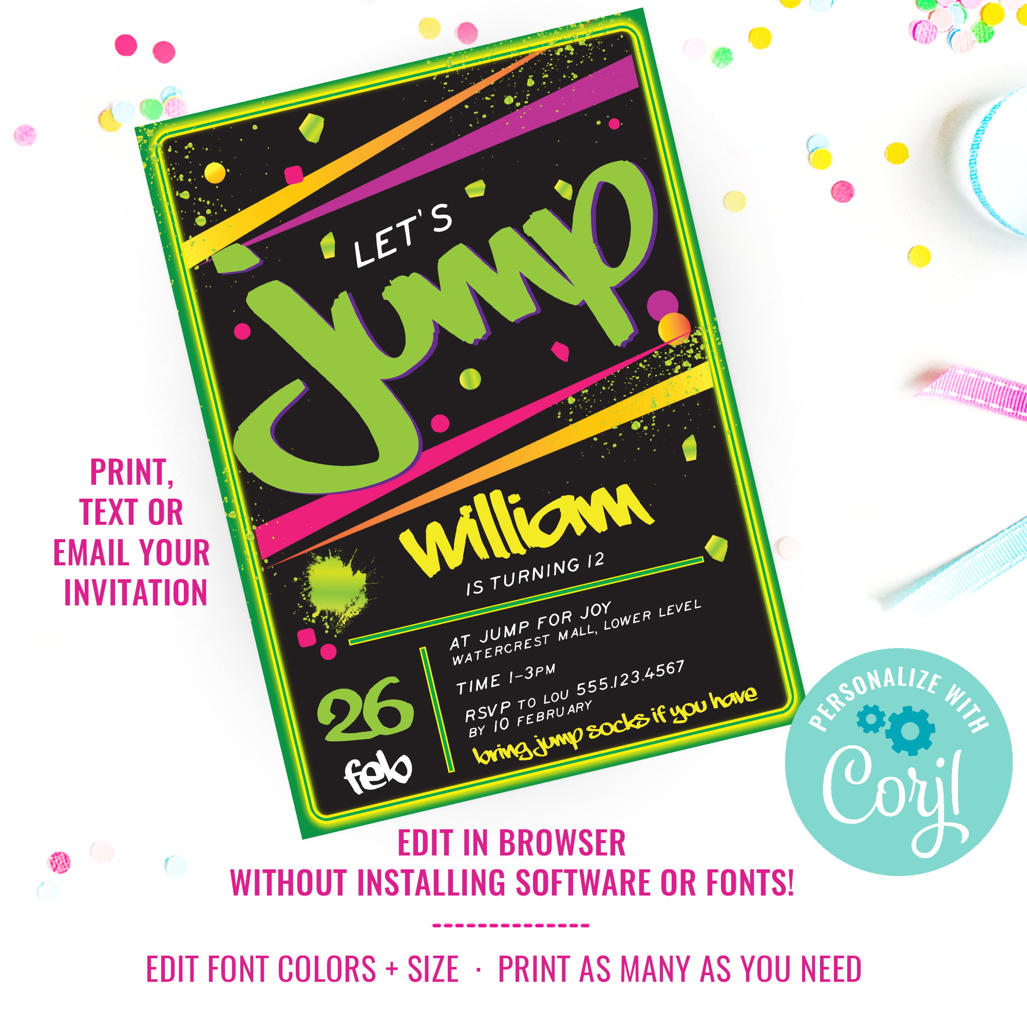Jump Party Invitation design preview