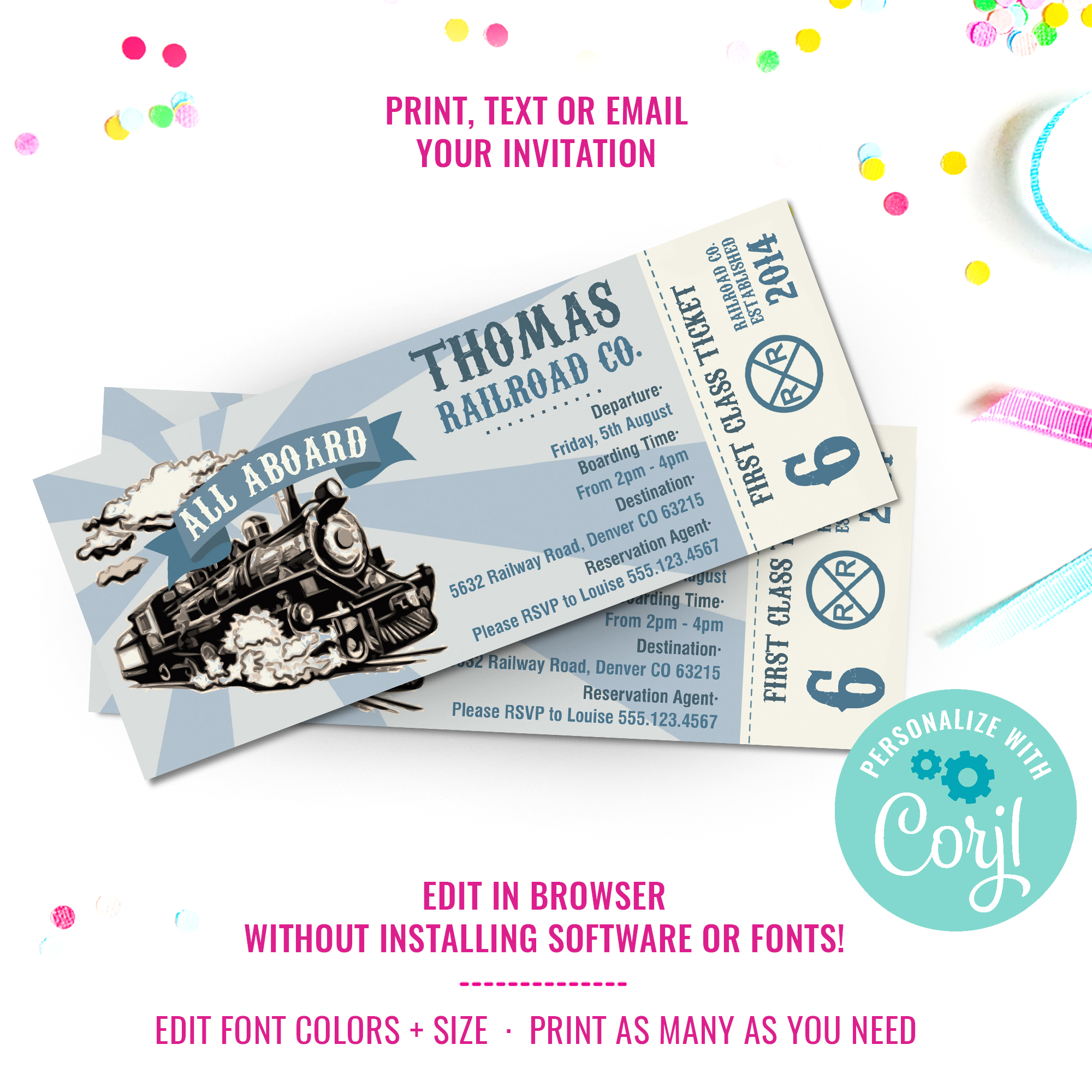 Train Party Ticket Invitation design preview