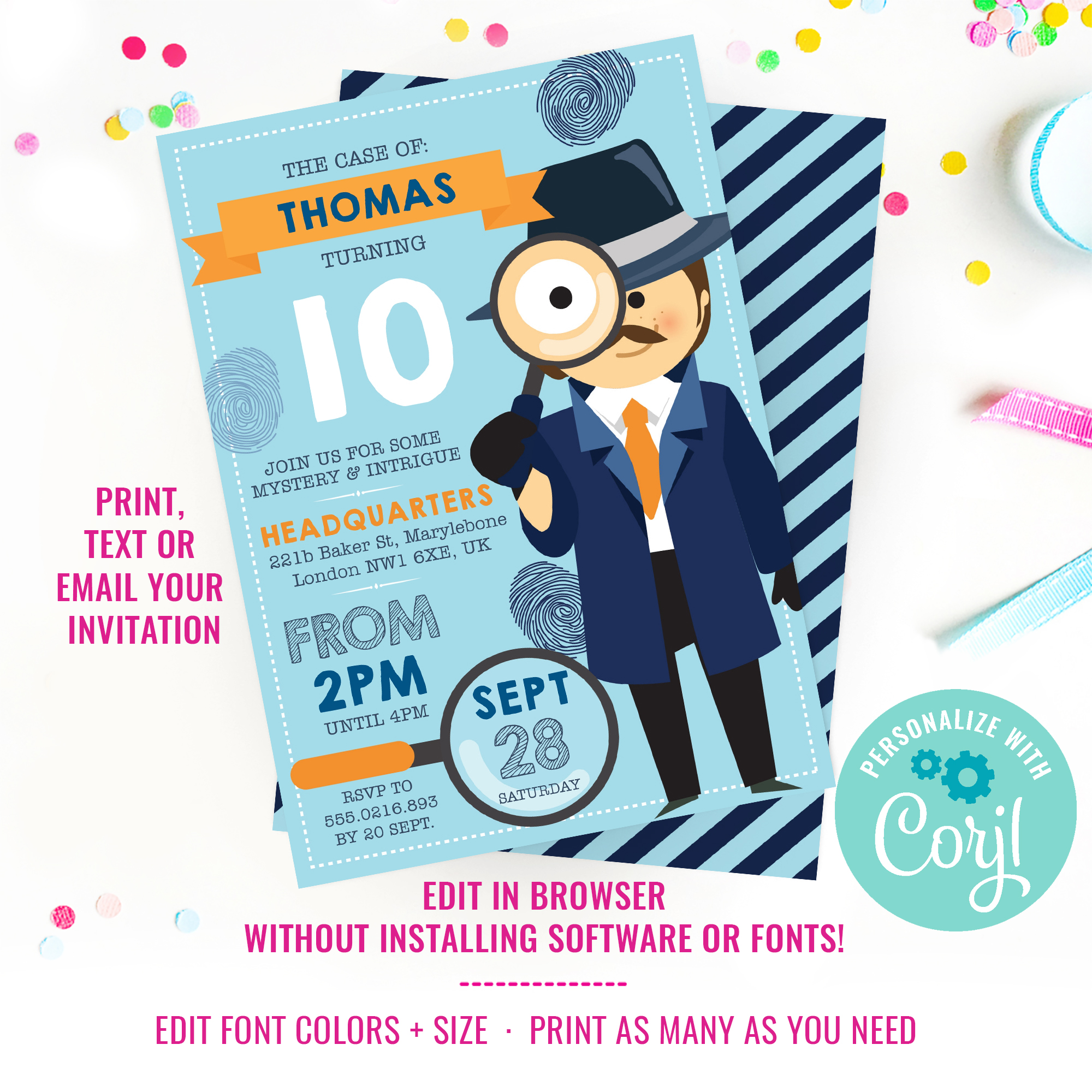 Detective Party Invitation - Boys design preview