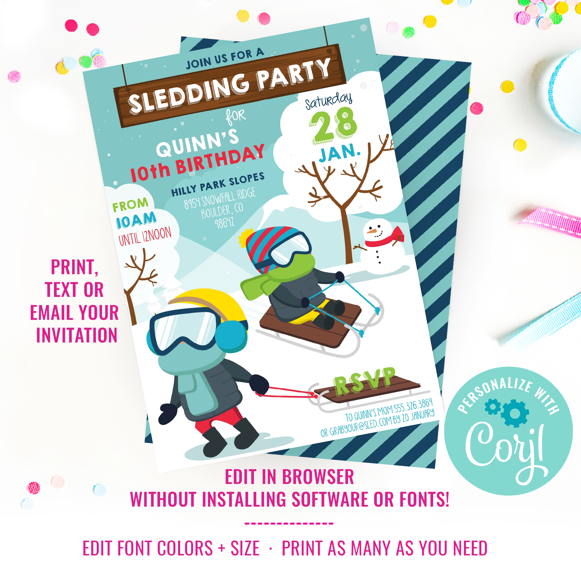 Sledding Party Invitation design preview
