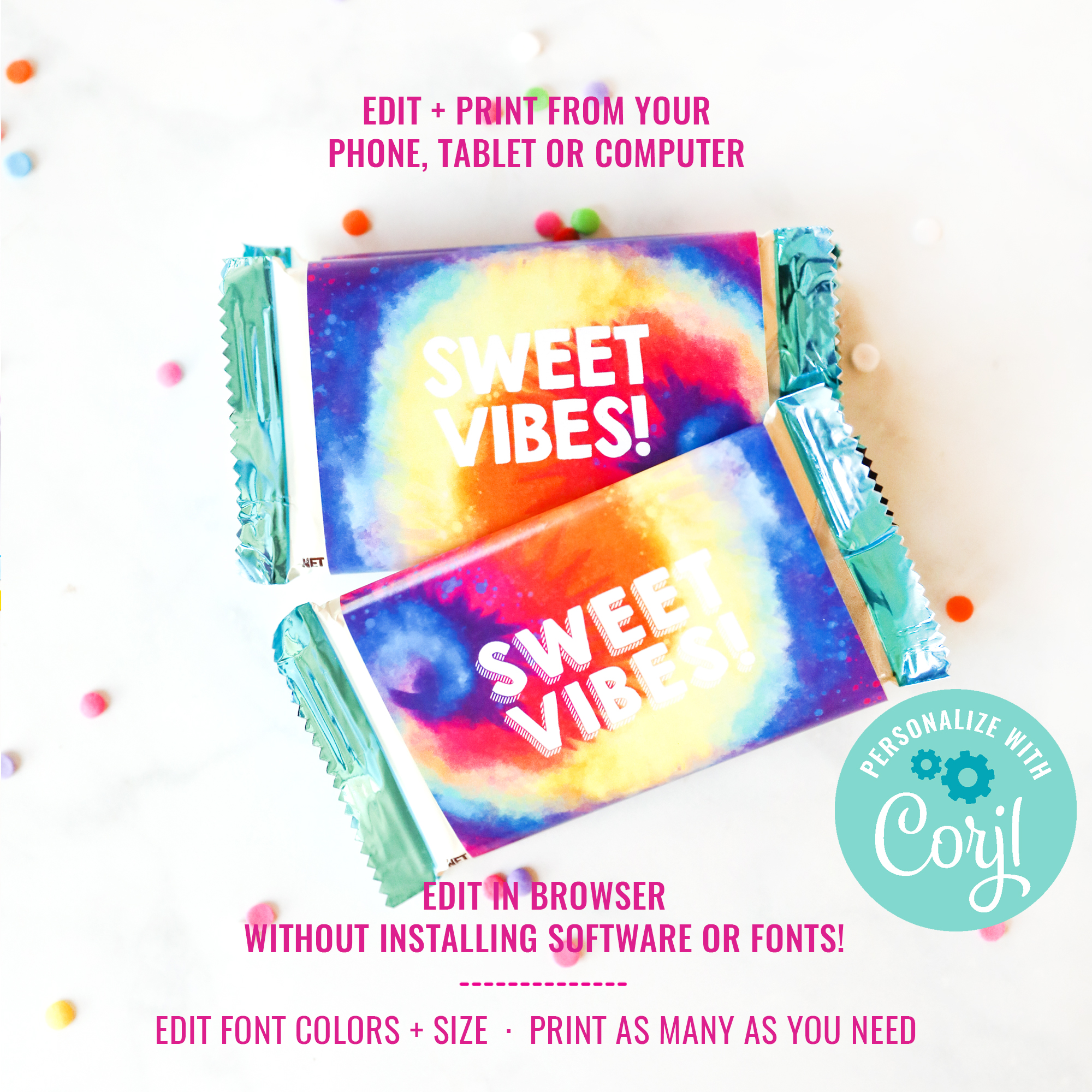 Tie-Dye Party Candy Wrappers design preview