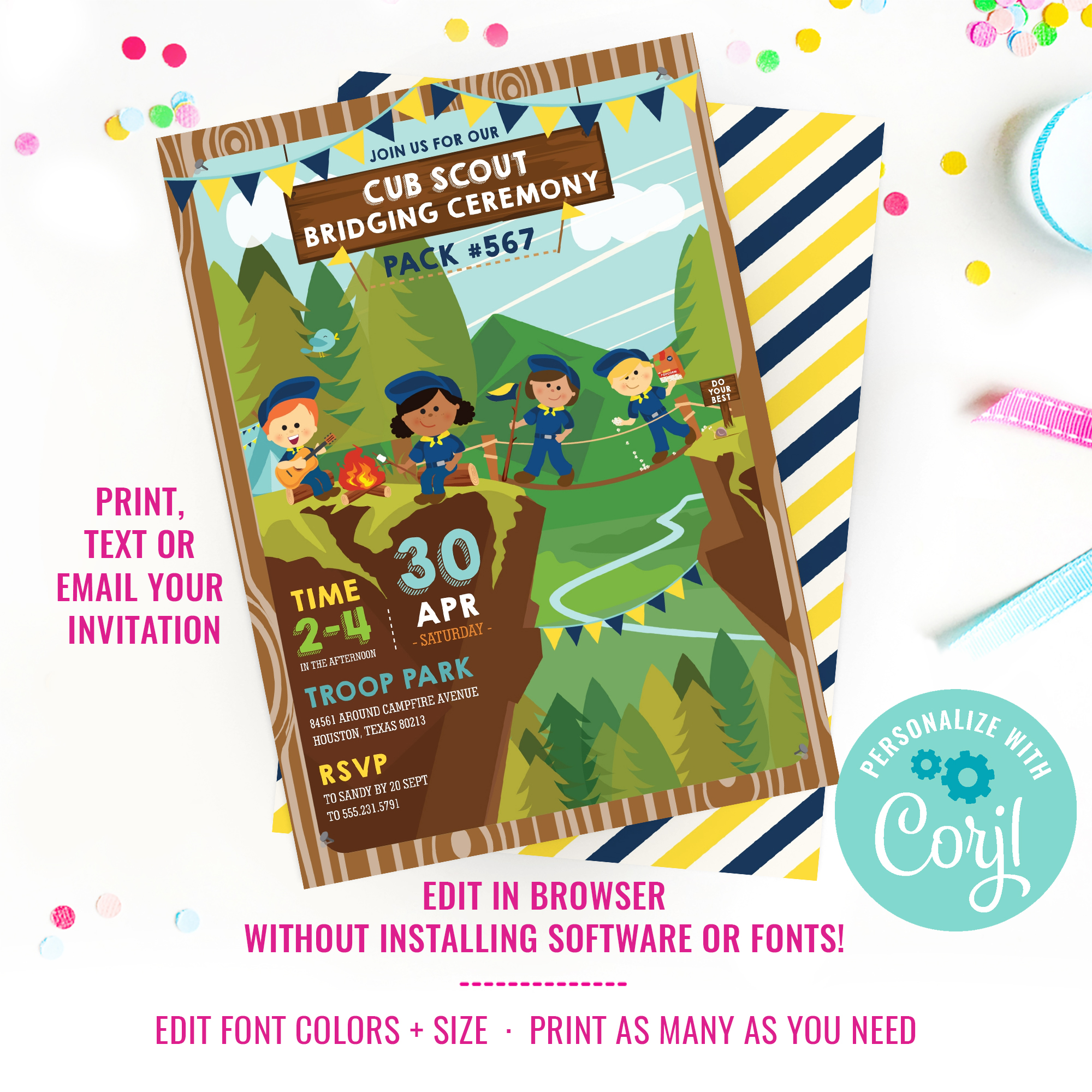 Cub Scout Bridging Ceremony Invitation Co-ed design preview