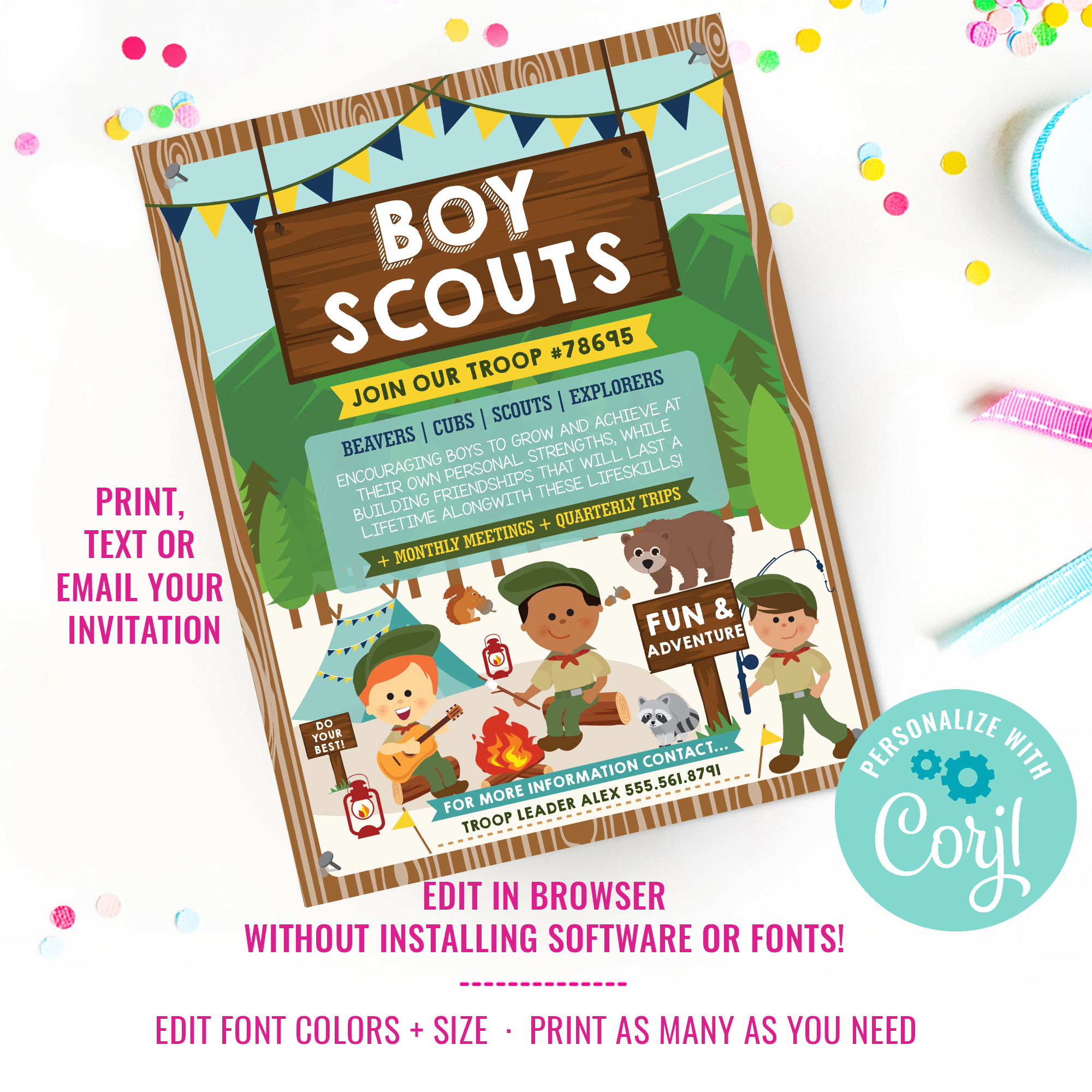 Boys Scouts Green Recruitment Flyer design preview