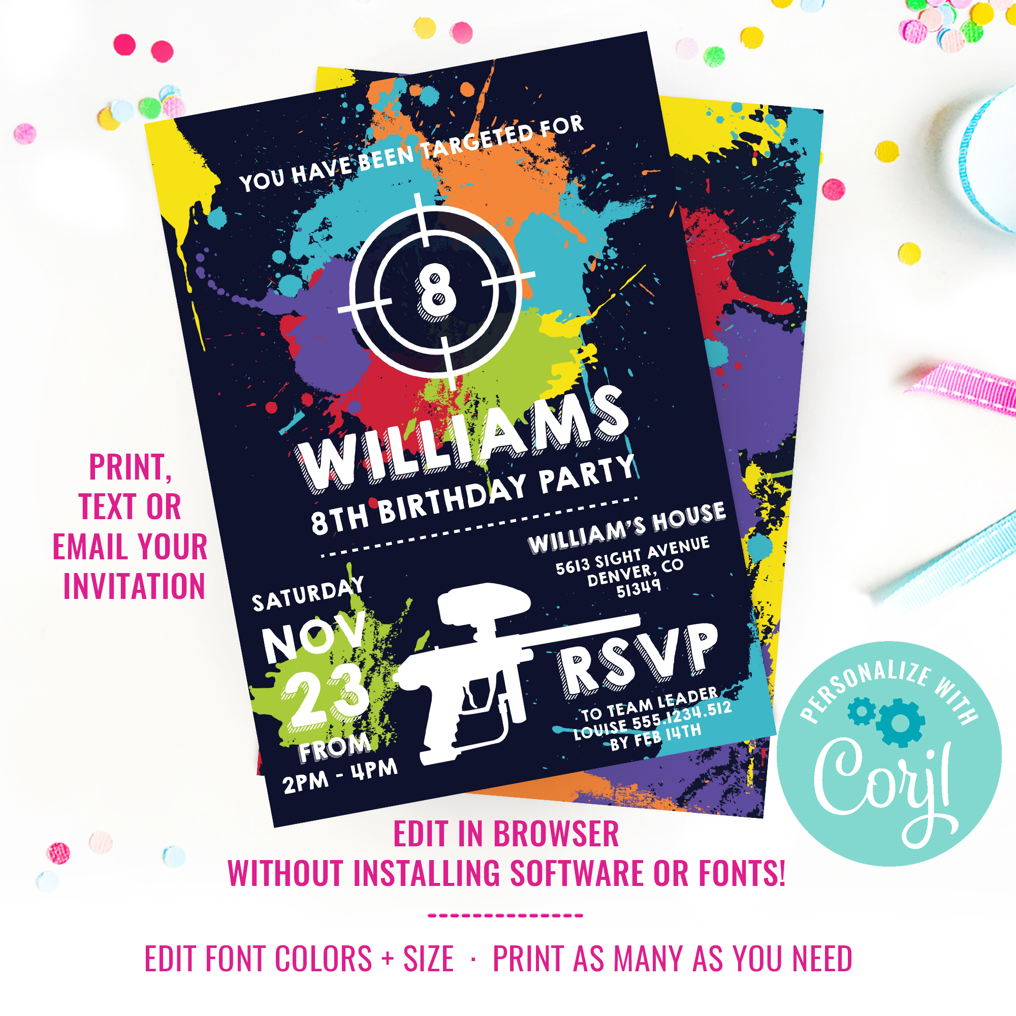 Paintball Birthday Party Invitation design preview