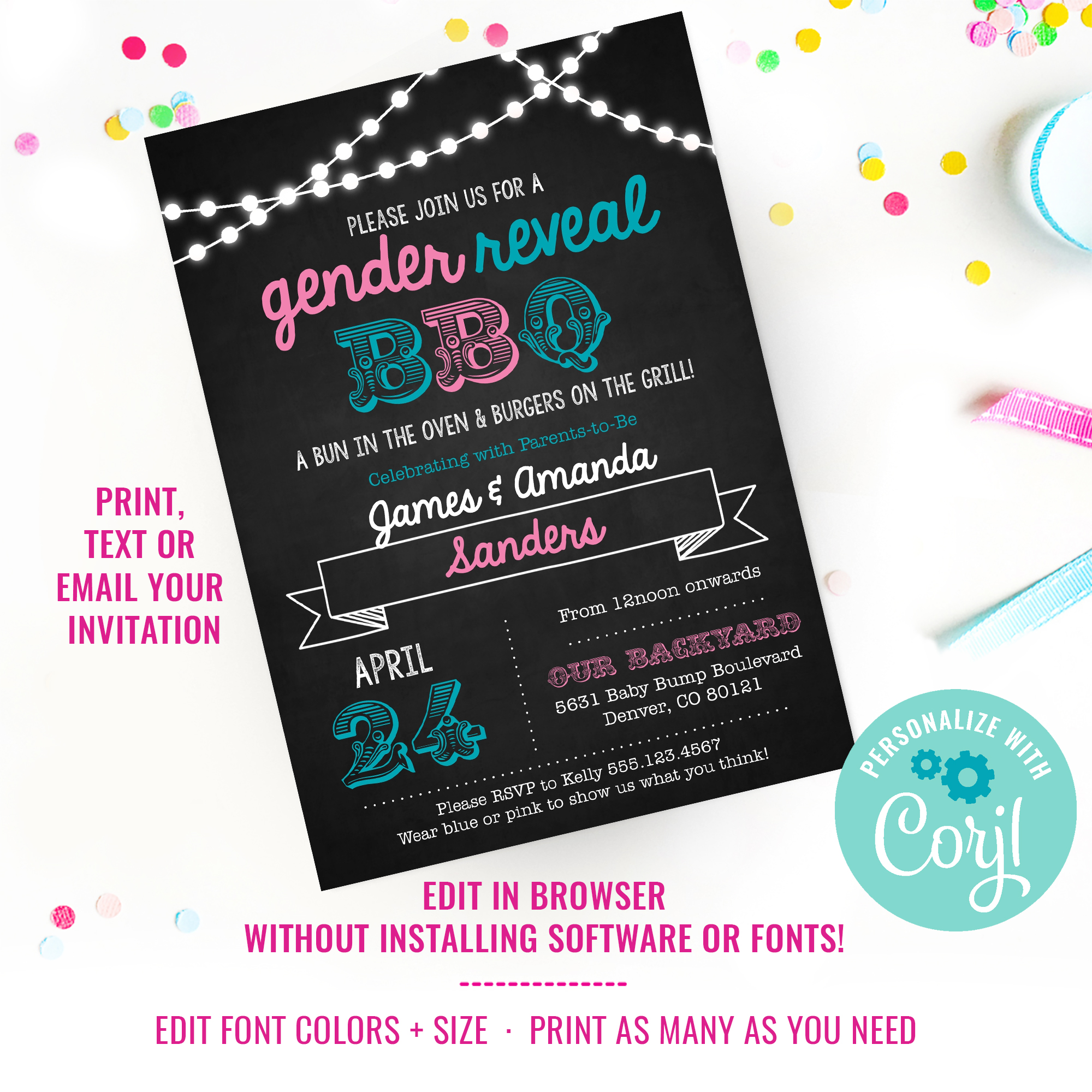 Chalkboard Gender Reveal Baby Shower Invitation design preview