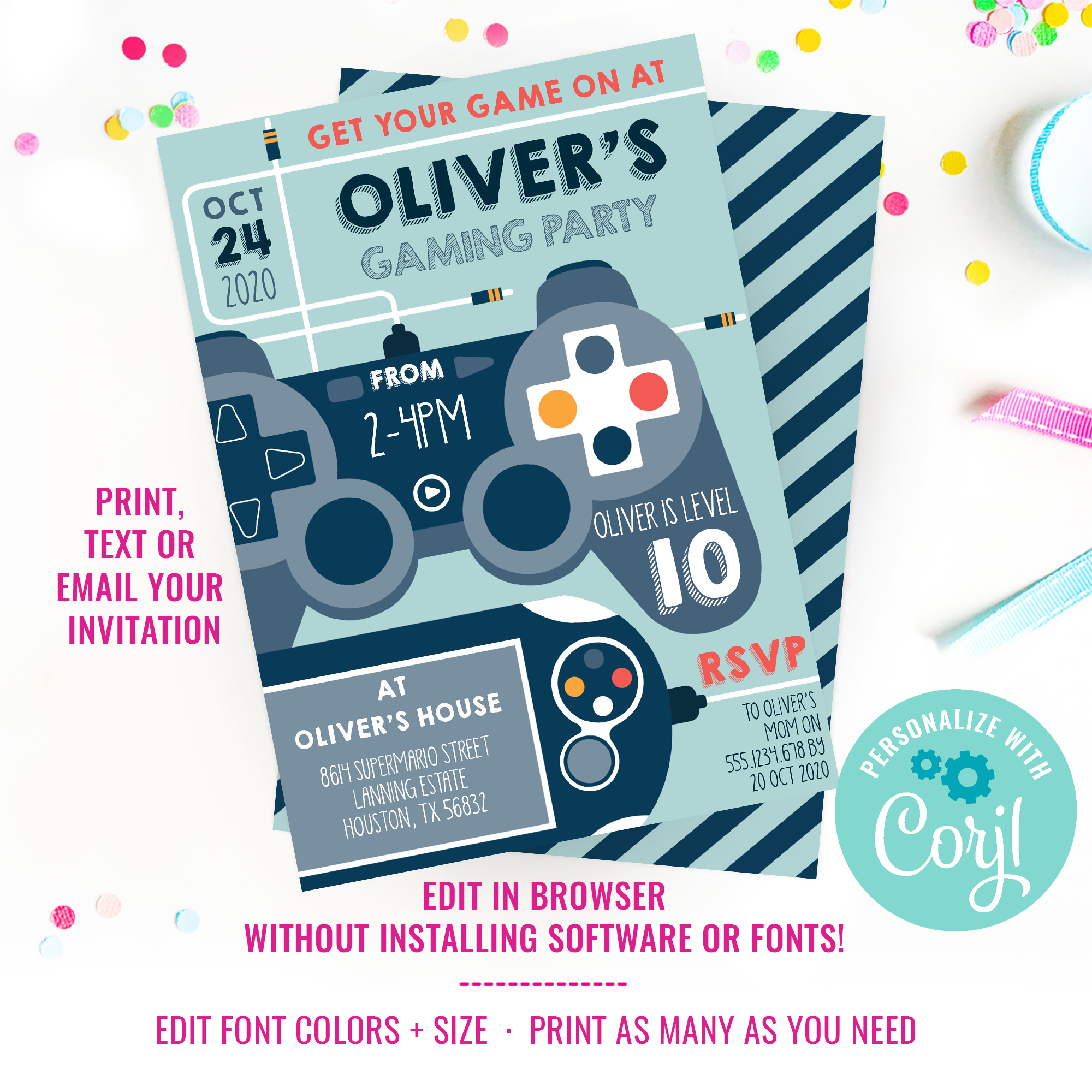 Gaming Boys Party Invitation design preview