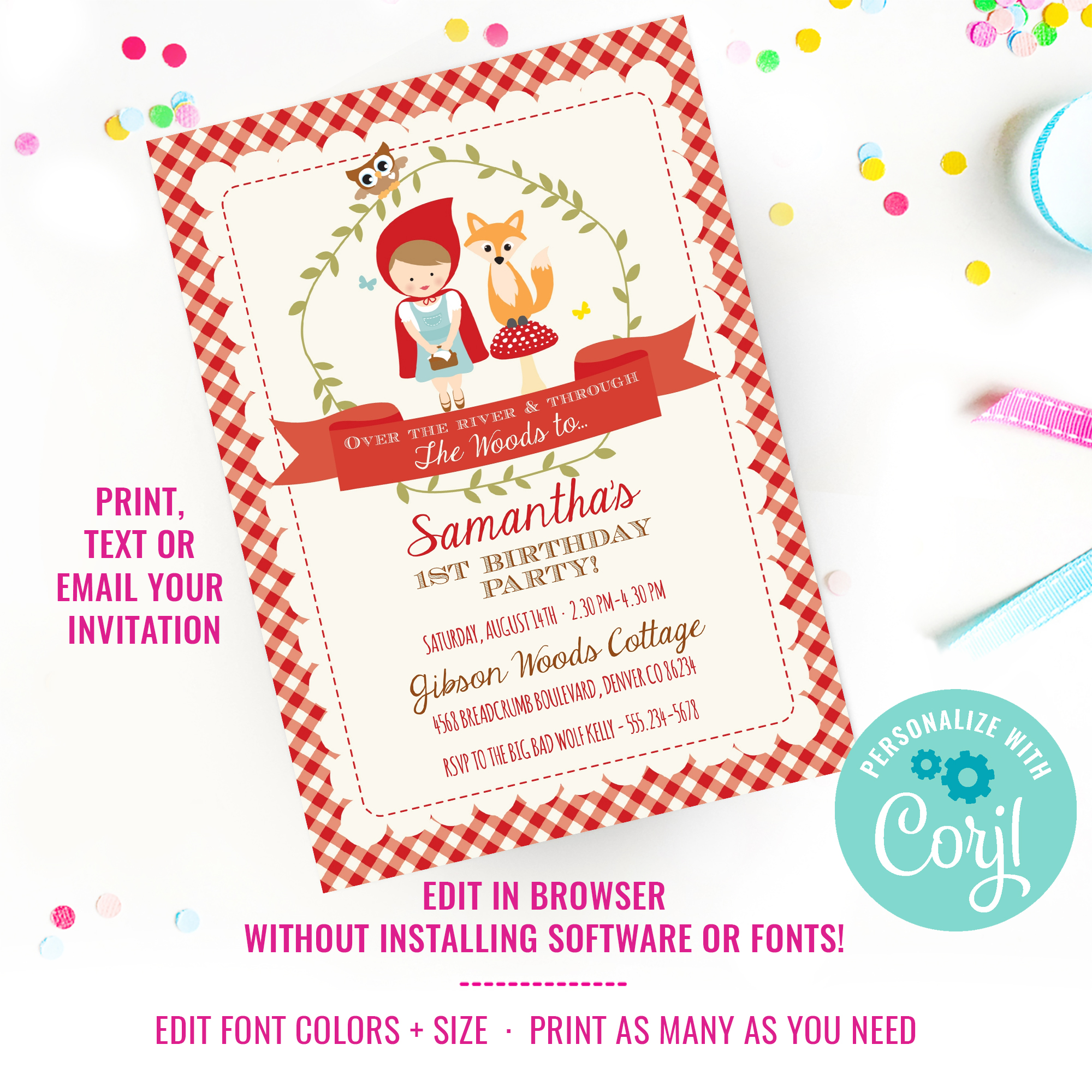 Little Red Riding Hood Party Invitation design preview