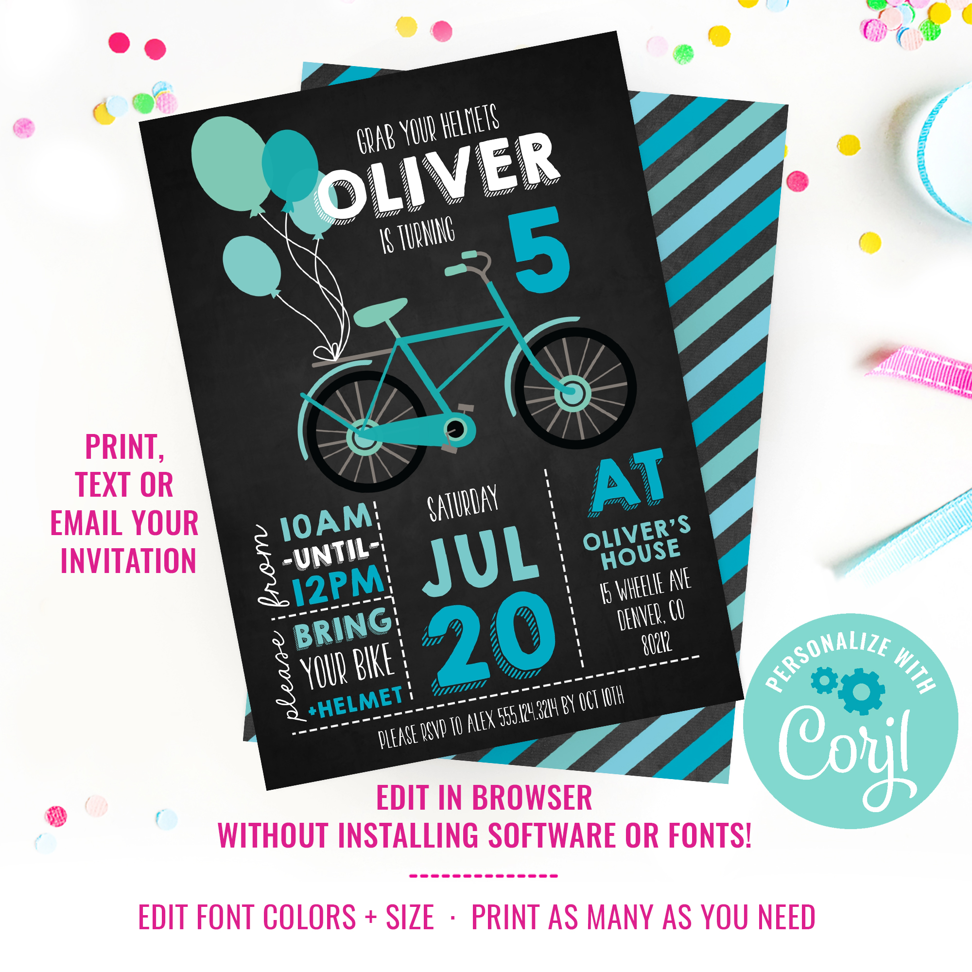Vintage Boy Bicycle Invitation design preview