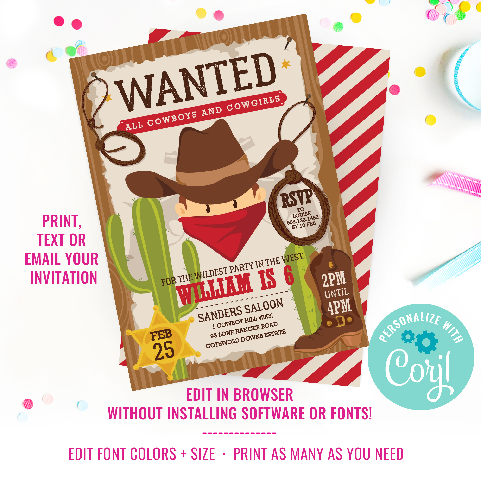 Cowboy Party Invitation design preview