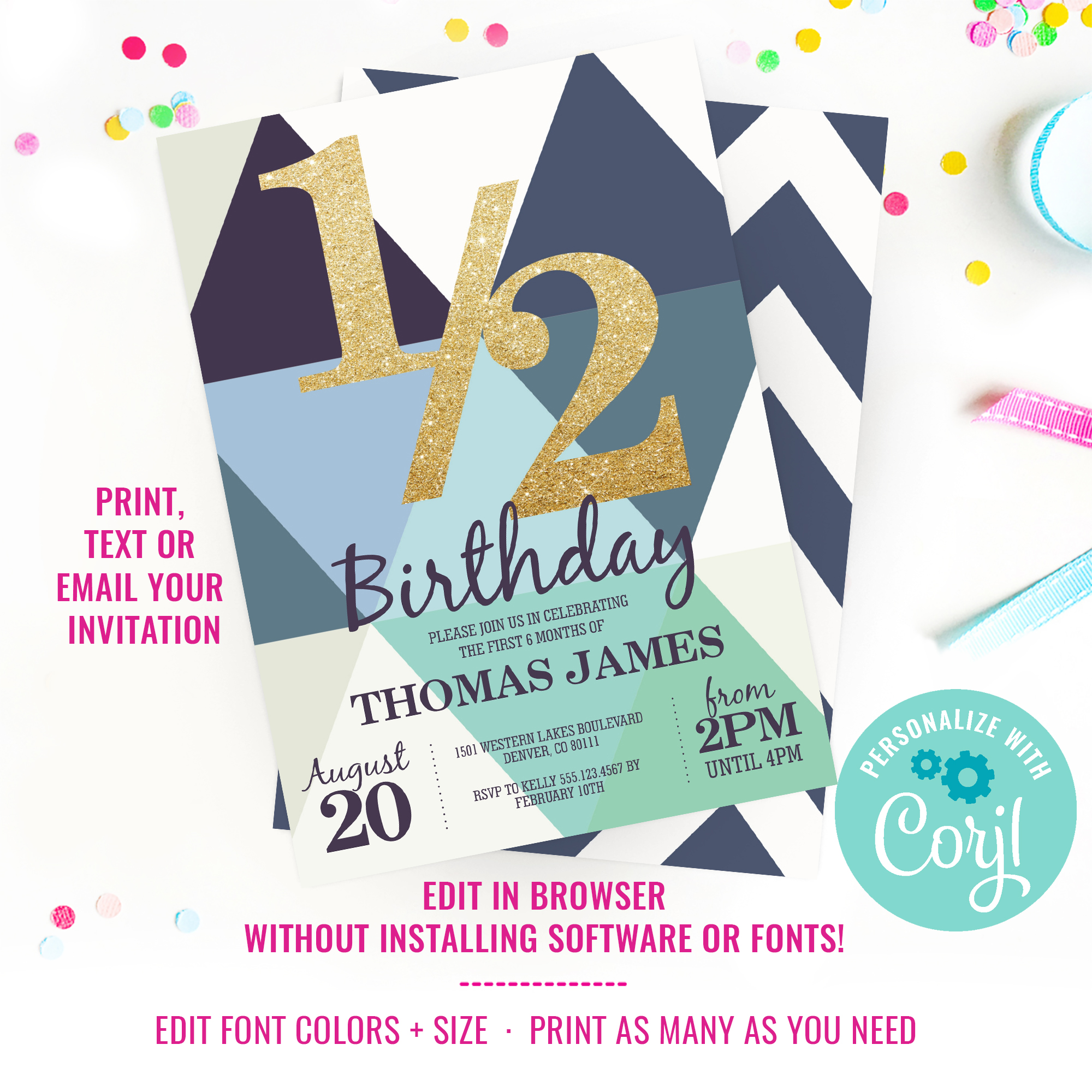 Half Birthday Geometric Invitation design preview