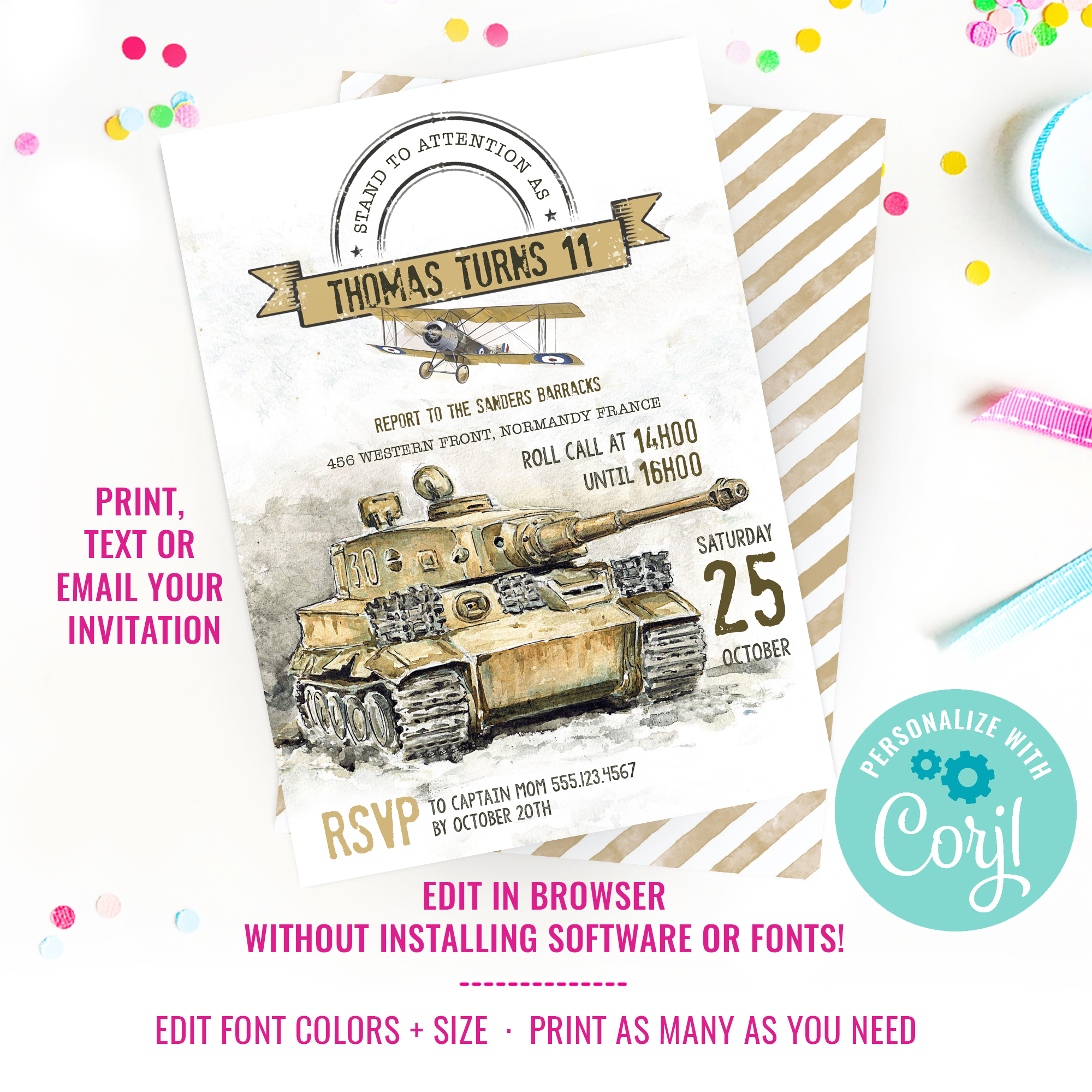 Army Tank Party Invitation design preview